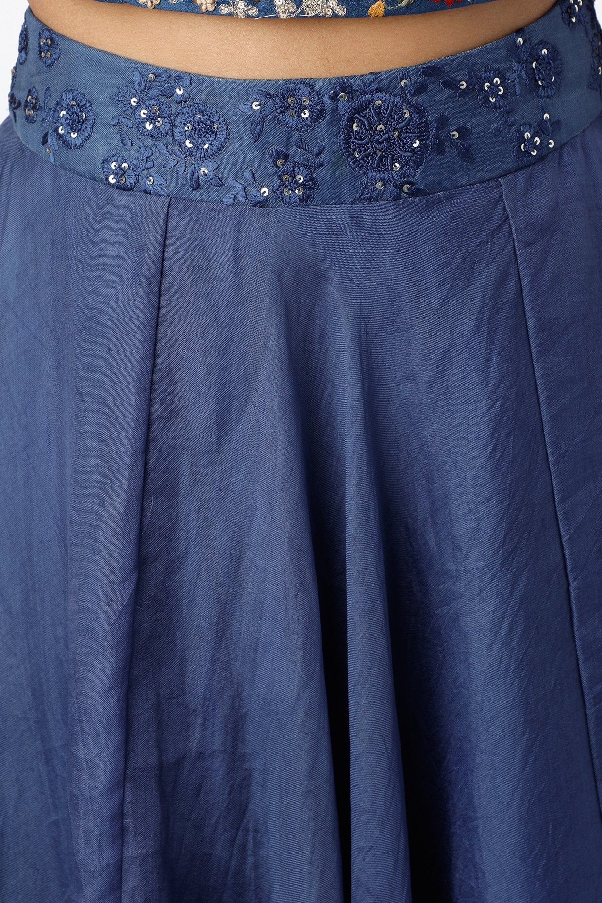 Midnight Blue Skirt With Embroidered Blouse