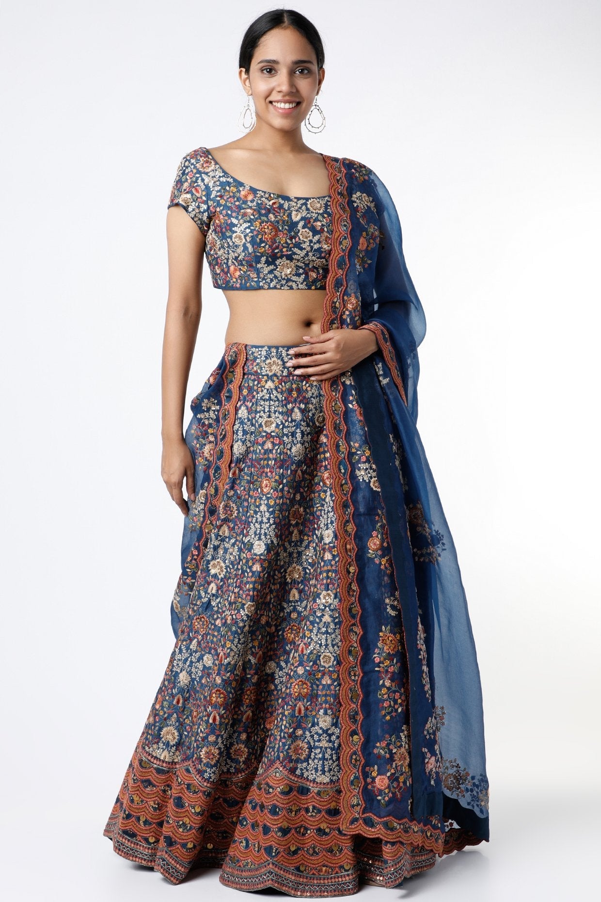 Midnight Blue Dupion Lehenga Set
