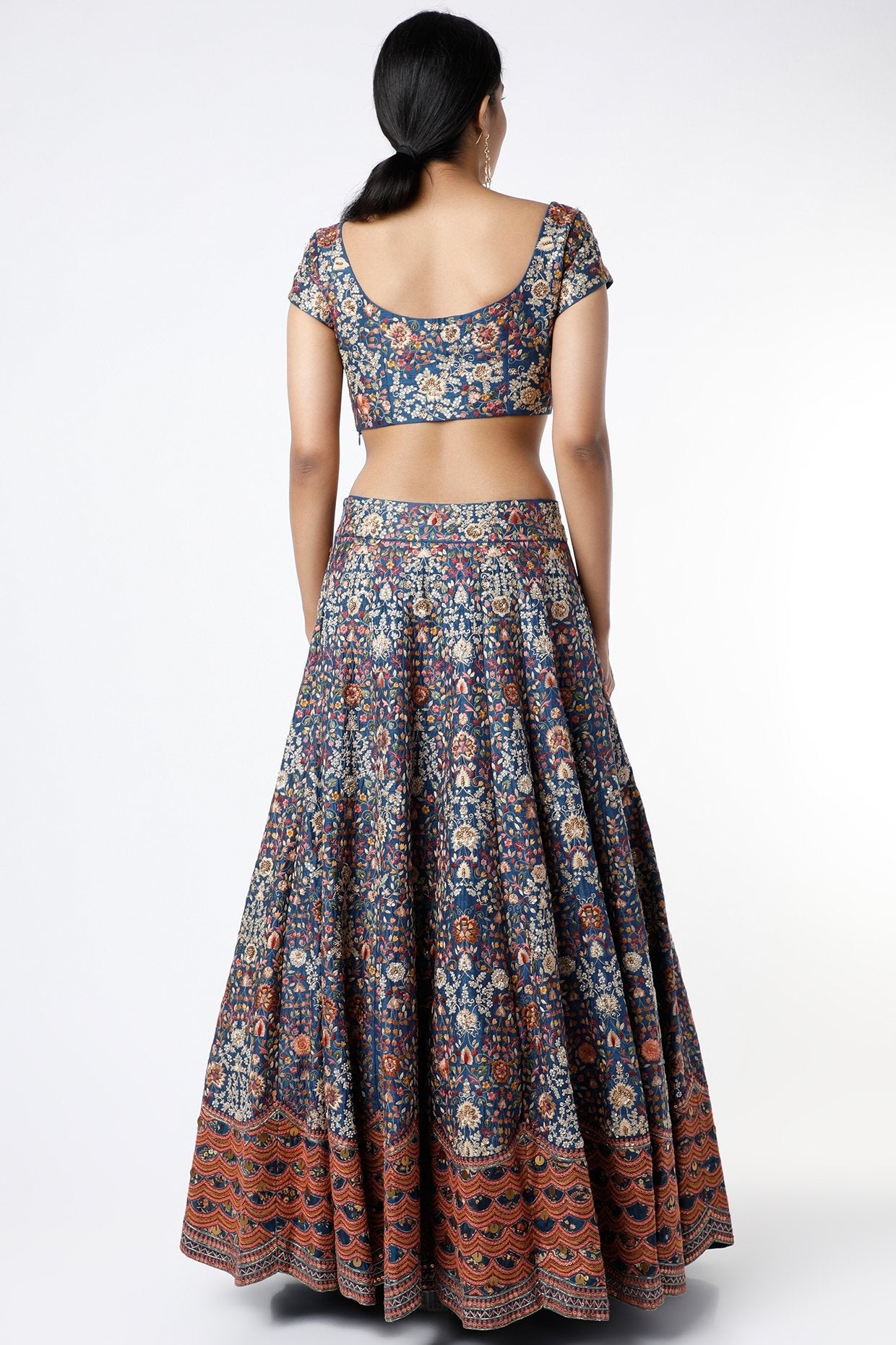 Midnight Blue Dupion Lehenga Set