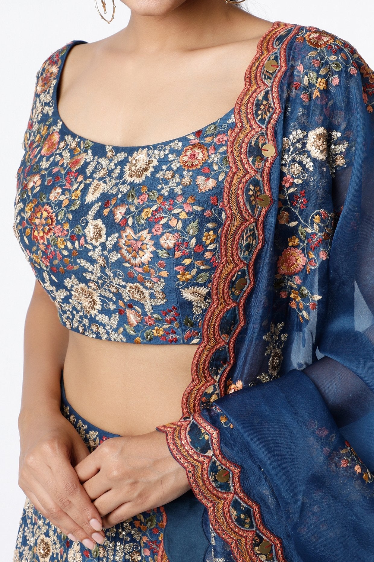 Midnight Blue Dupion Lehenga Set