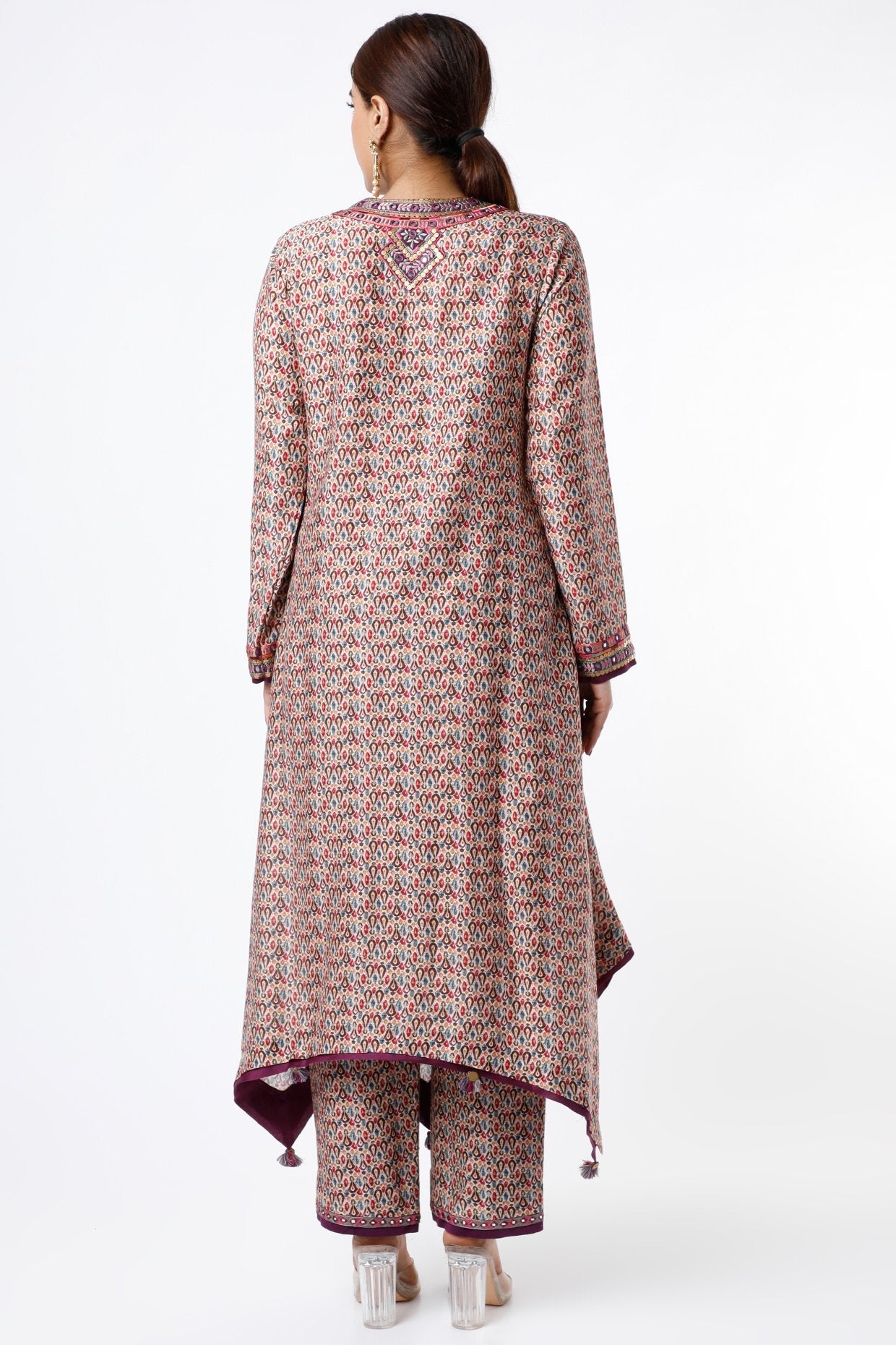 Beige Mirror Embroidered Kurta Set