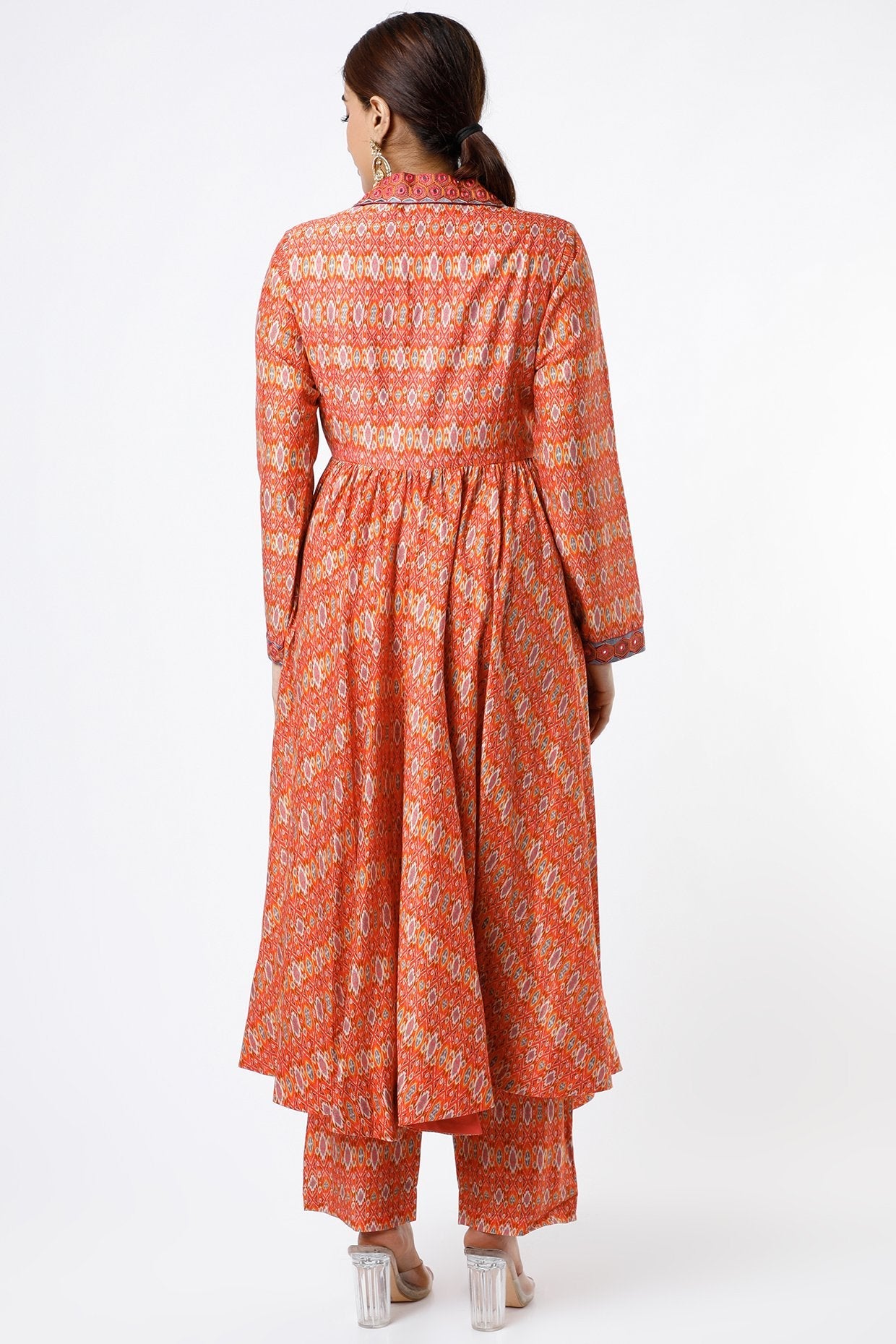 Orange Mirror Embroidered Angrakha Kurta Set