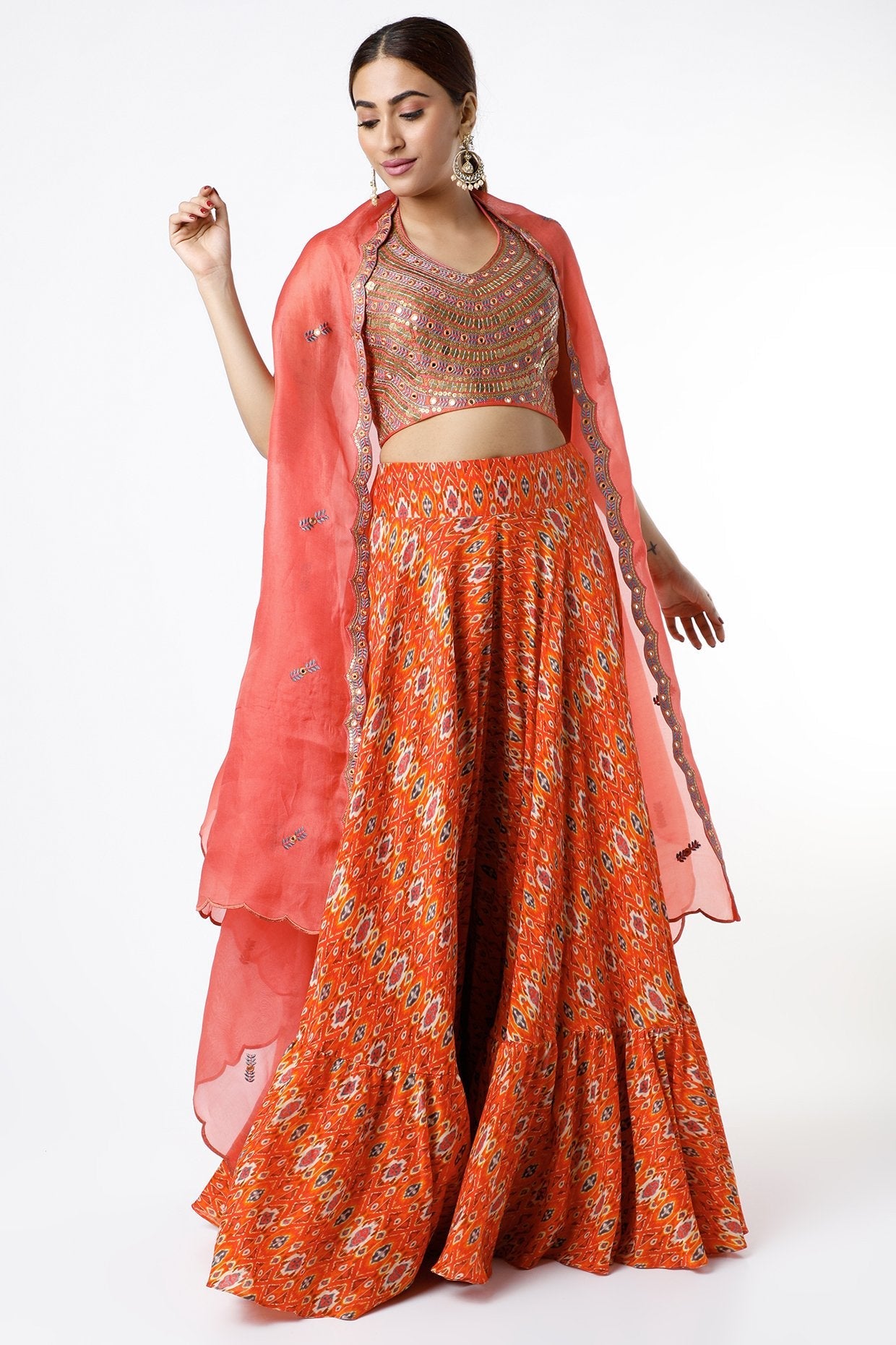 Orange & Pink Chanderi Sharara Set