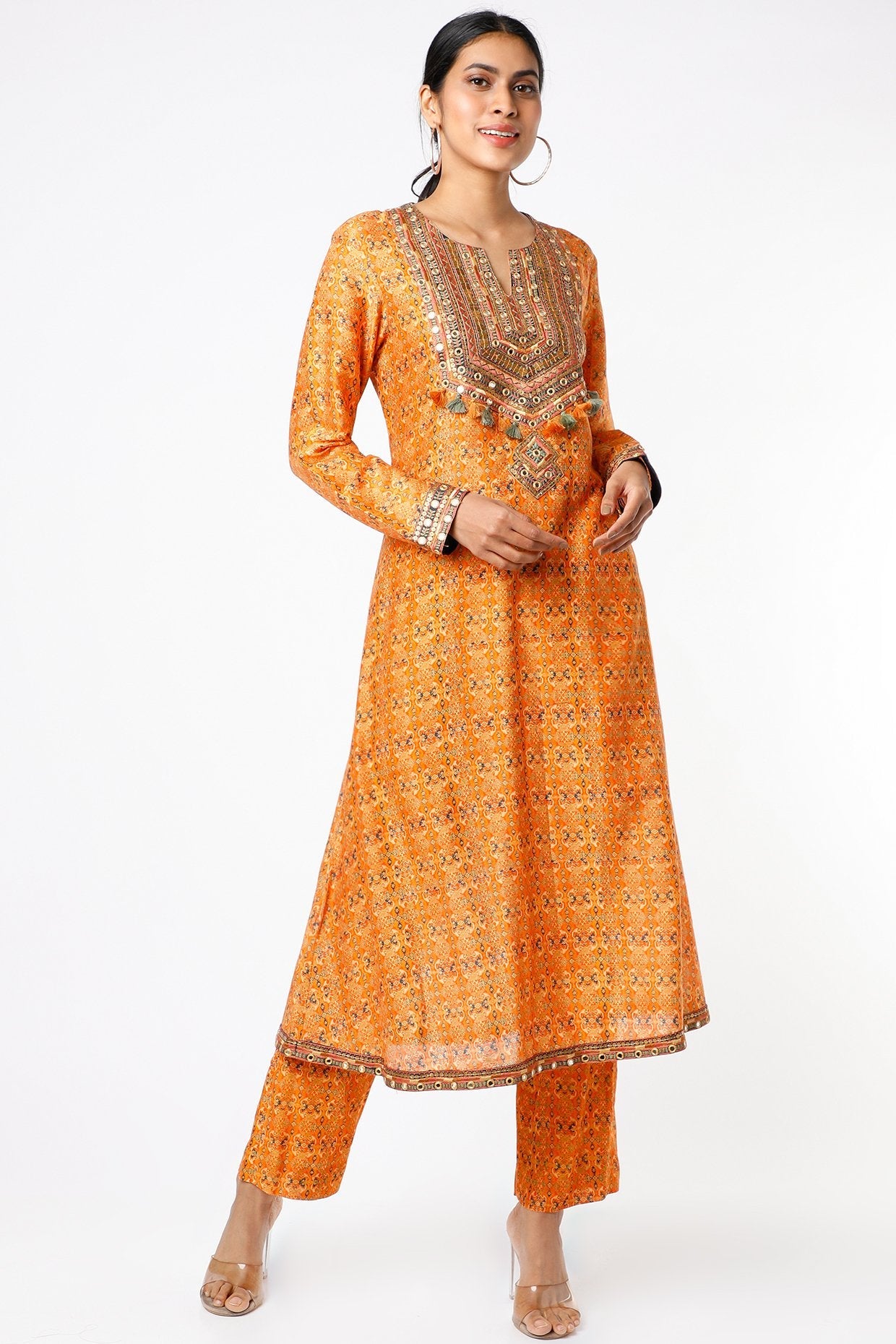 Orange Chanderi Kurta Set