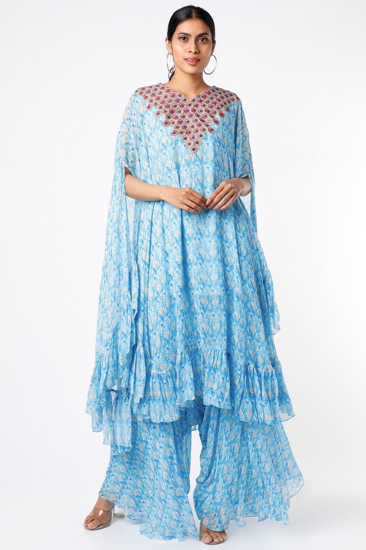 Sky Blue Georgette Cape Set
