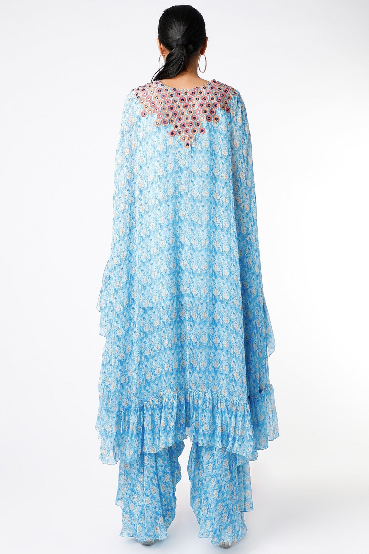 Sky Blue Georgette Cape Set