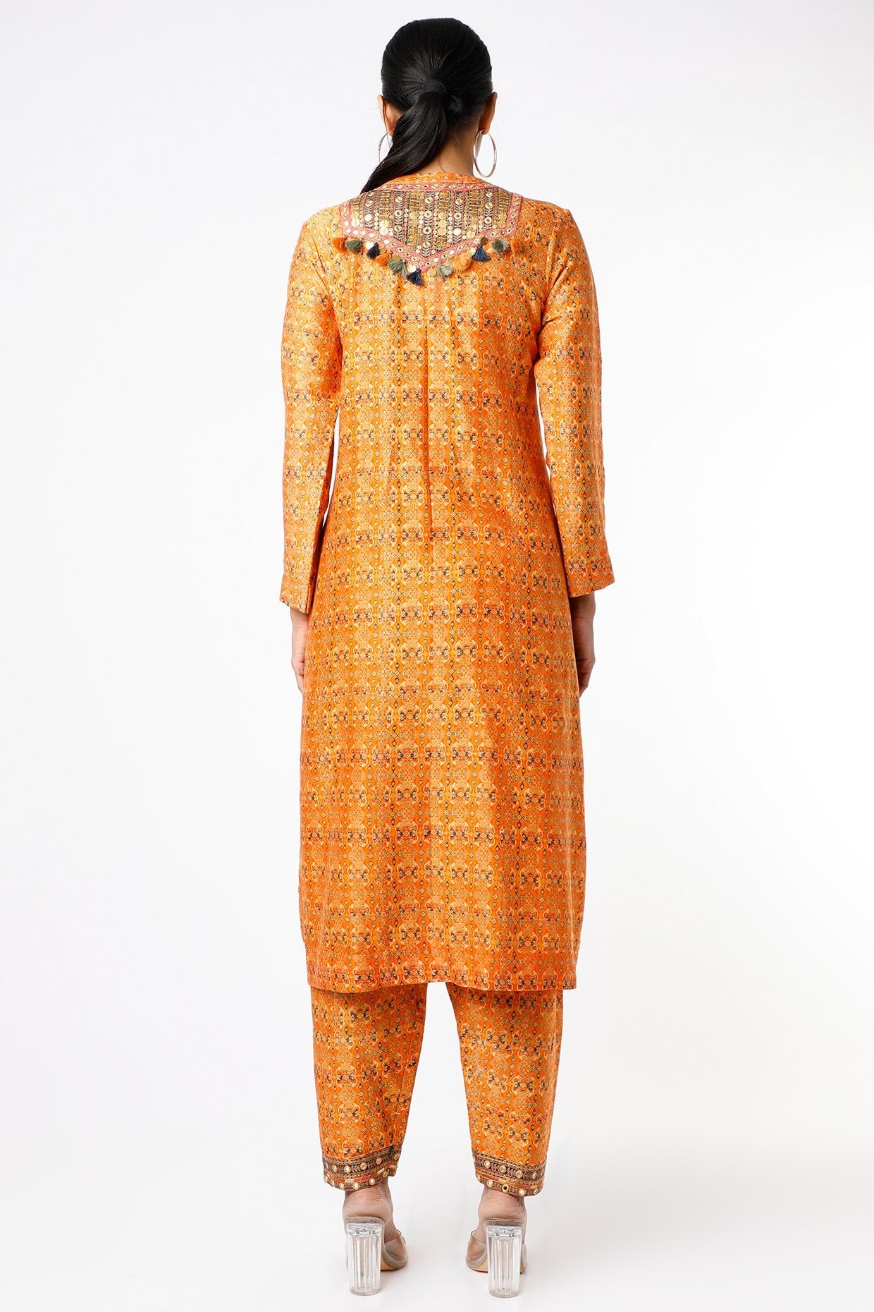 Orange Chanderi Gathered Kurta Set