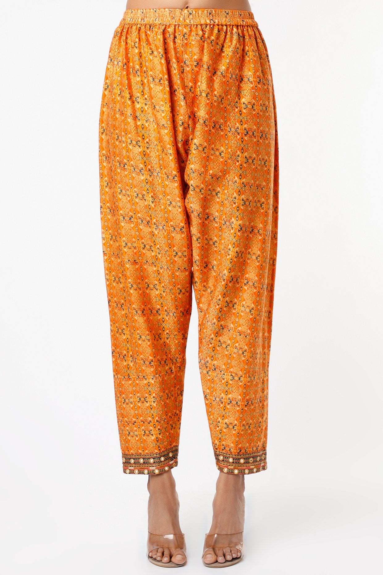 Orange Chanderi Gathered Kurta Set