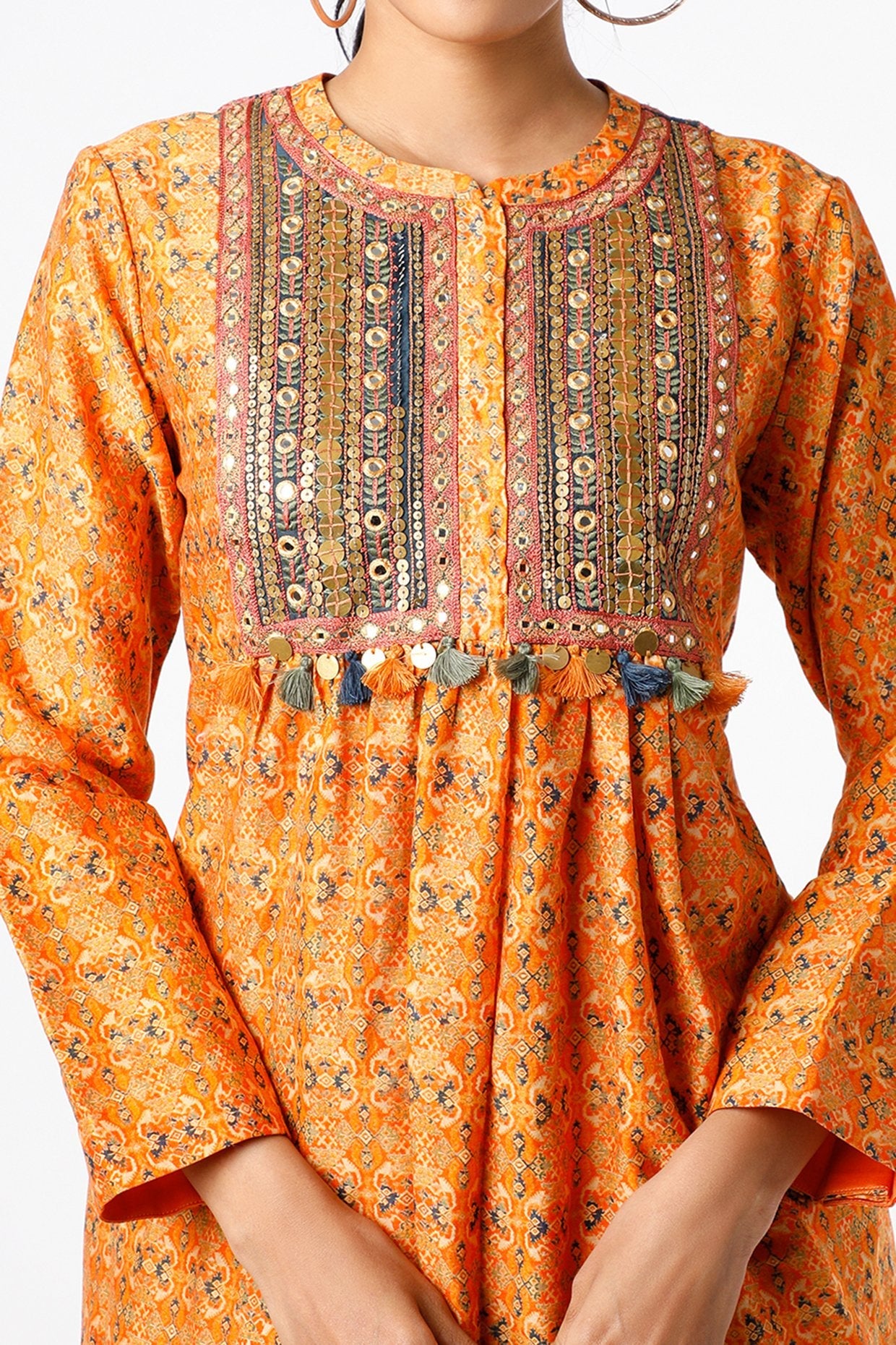 Orange Chanderi Gathered Kurta Set