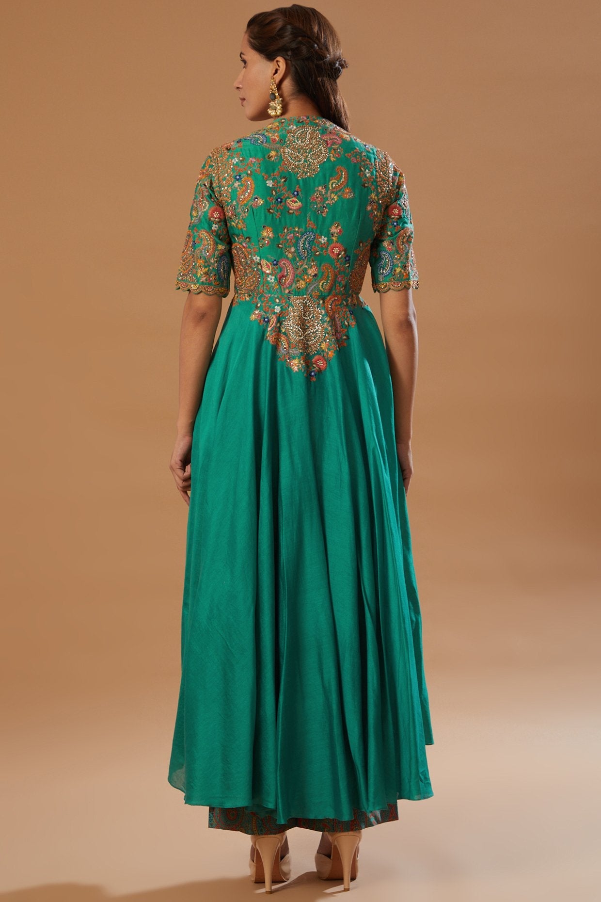 Green Embroidered Kalidar Anarkali Set