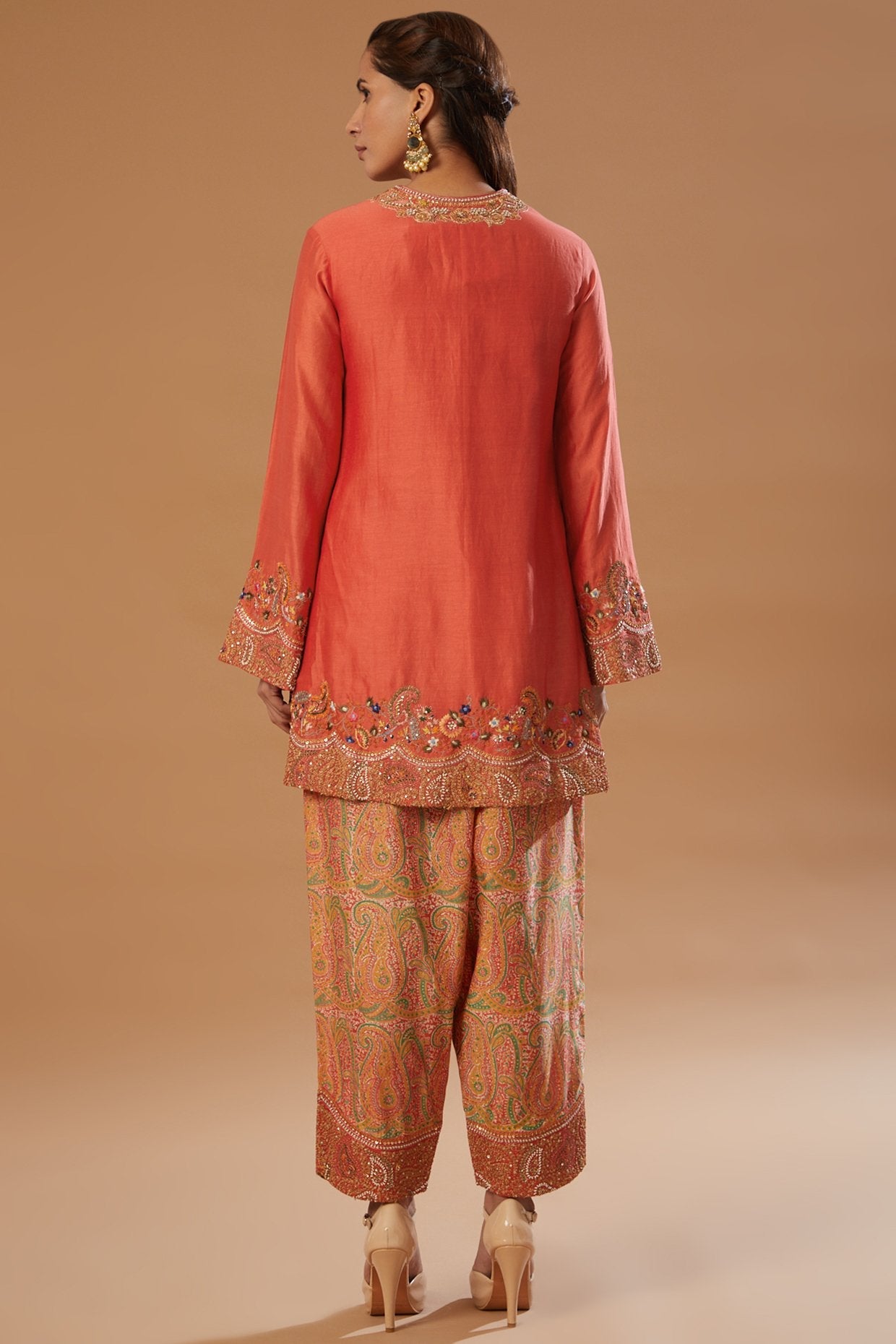 Orange Chanderi Embroidered Kurta Set