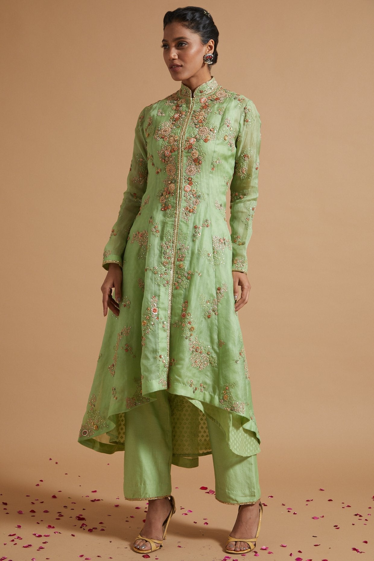 High-Low Front Open Jacket With Pants