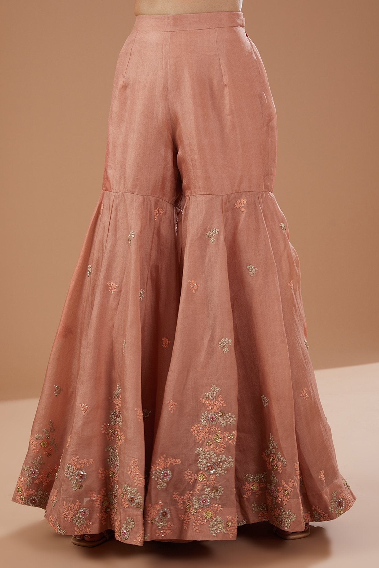 Peach Organza Shimmer Dori Embroidered Sharara Set