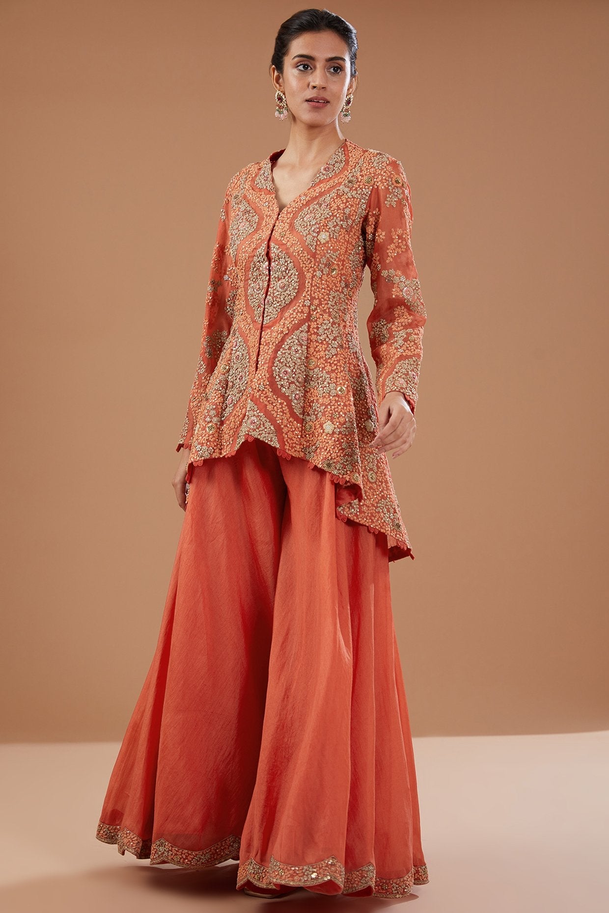 Rust Organza Sharara Set