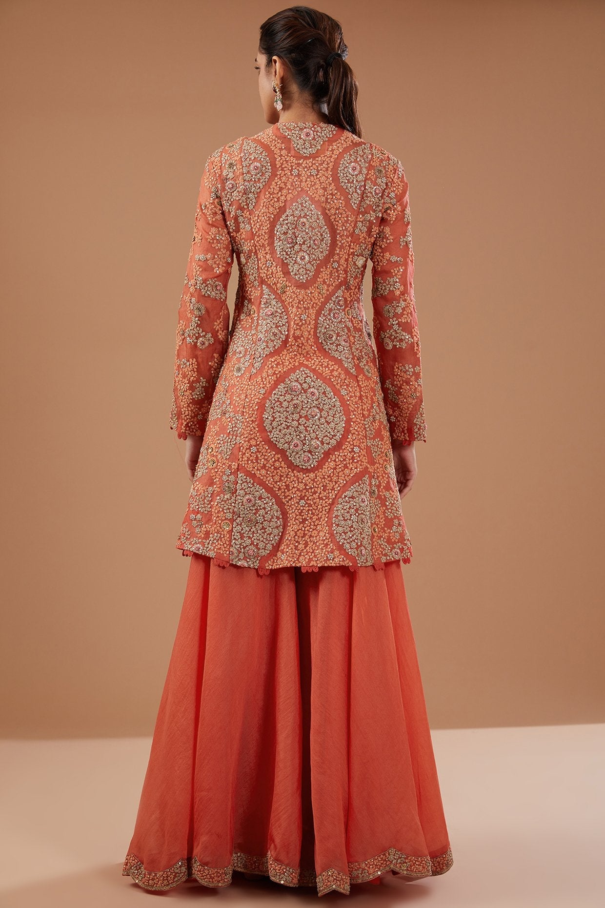 Rust Organza Sharara Set