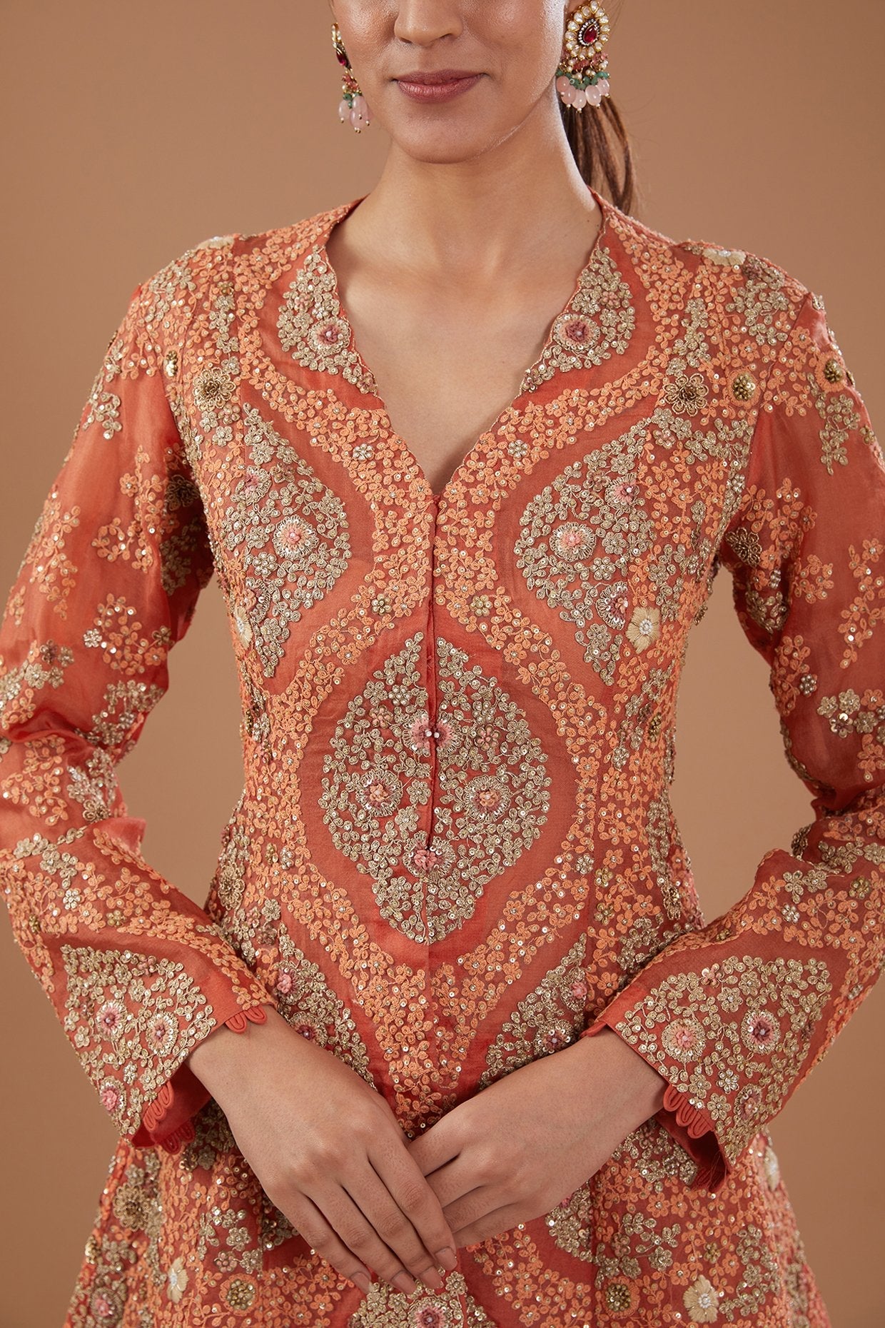 Rust Organza Sharara Set