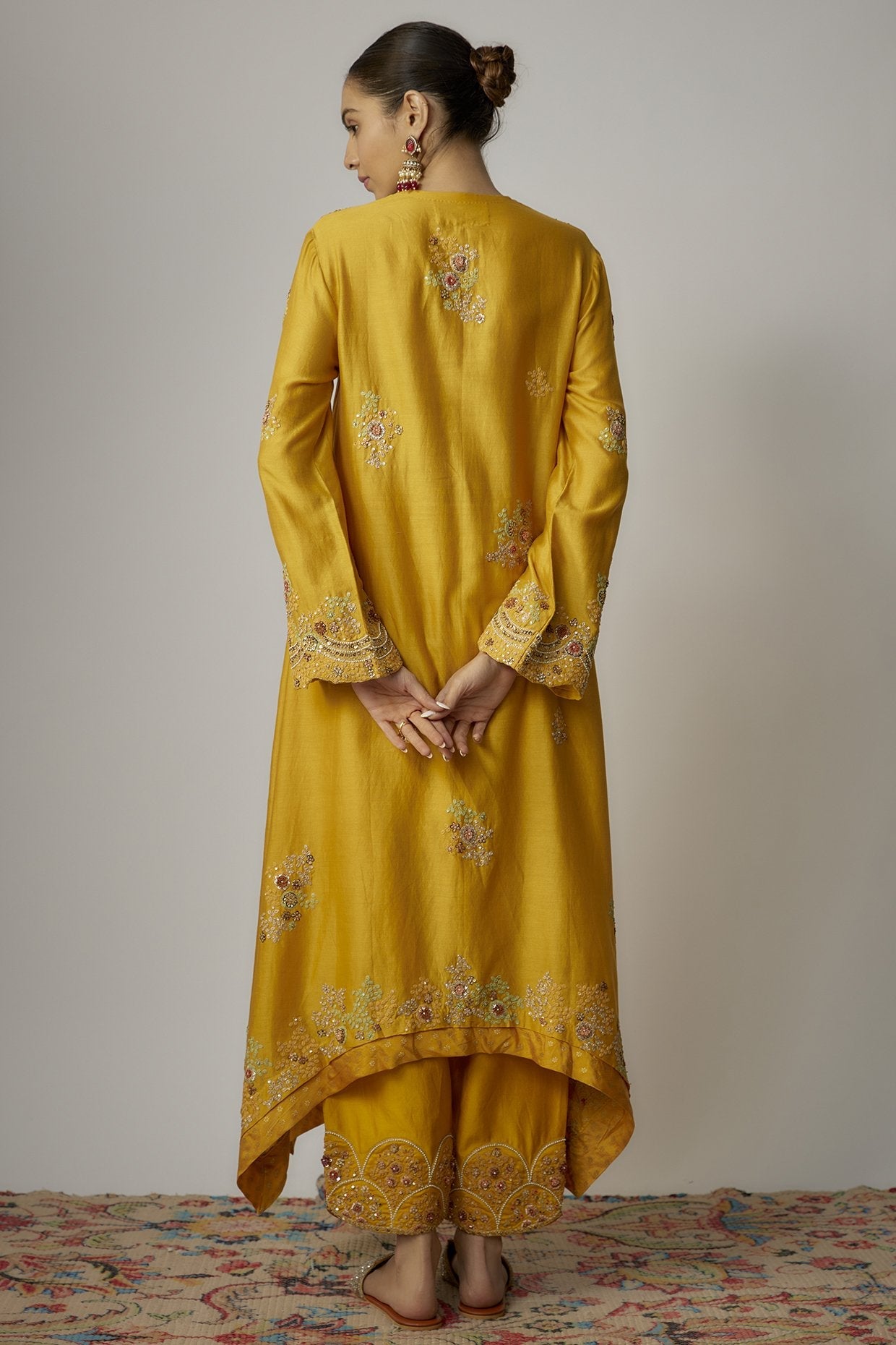 Yellow Chanderi Dori Embroidered Kurta Set