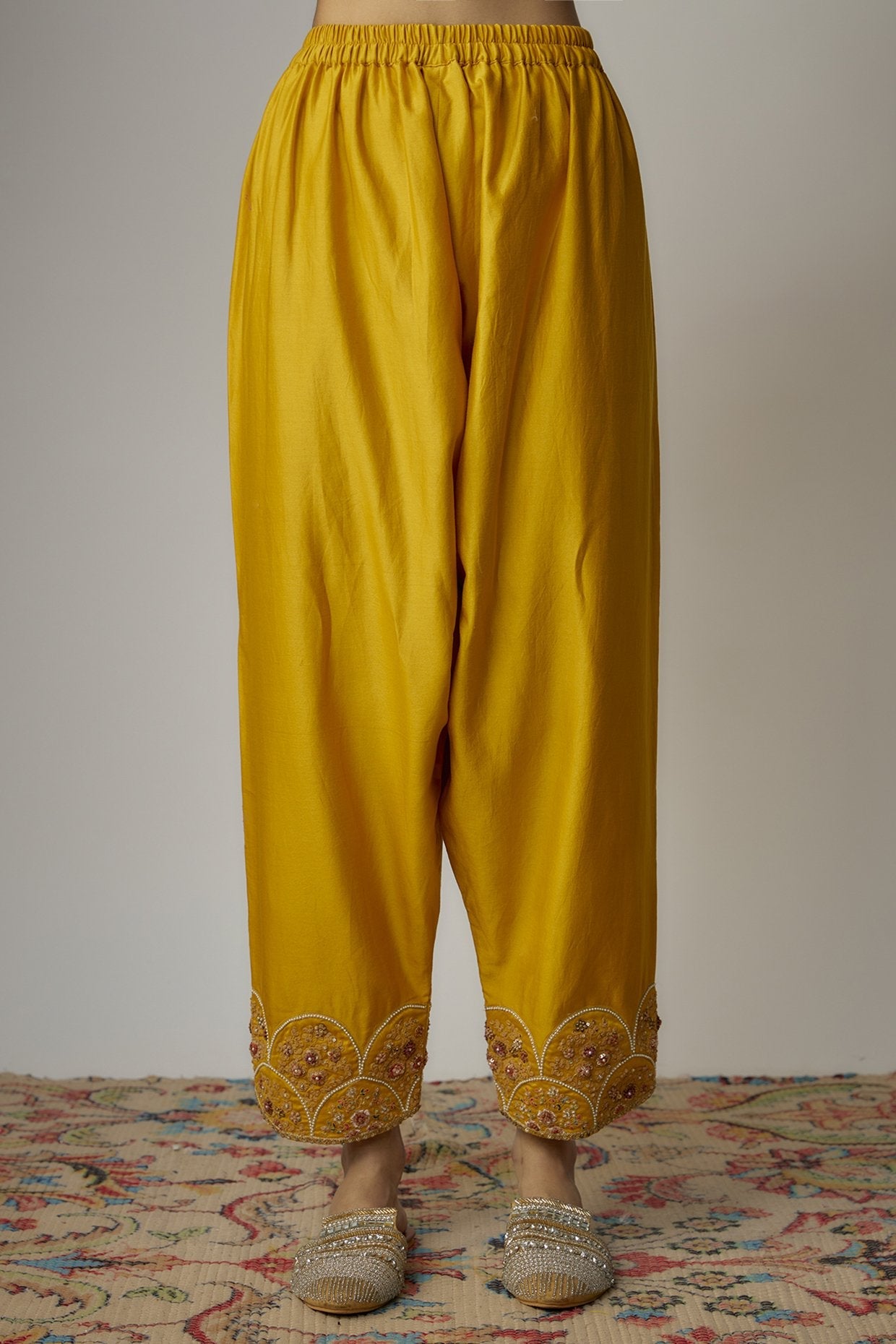 Yellow Chanderi Dori Embroidered Kurta Set
