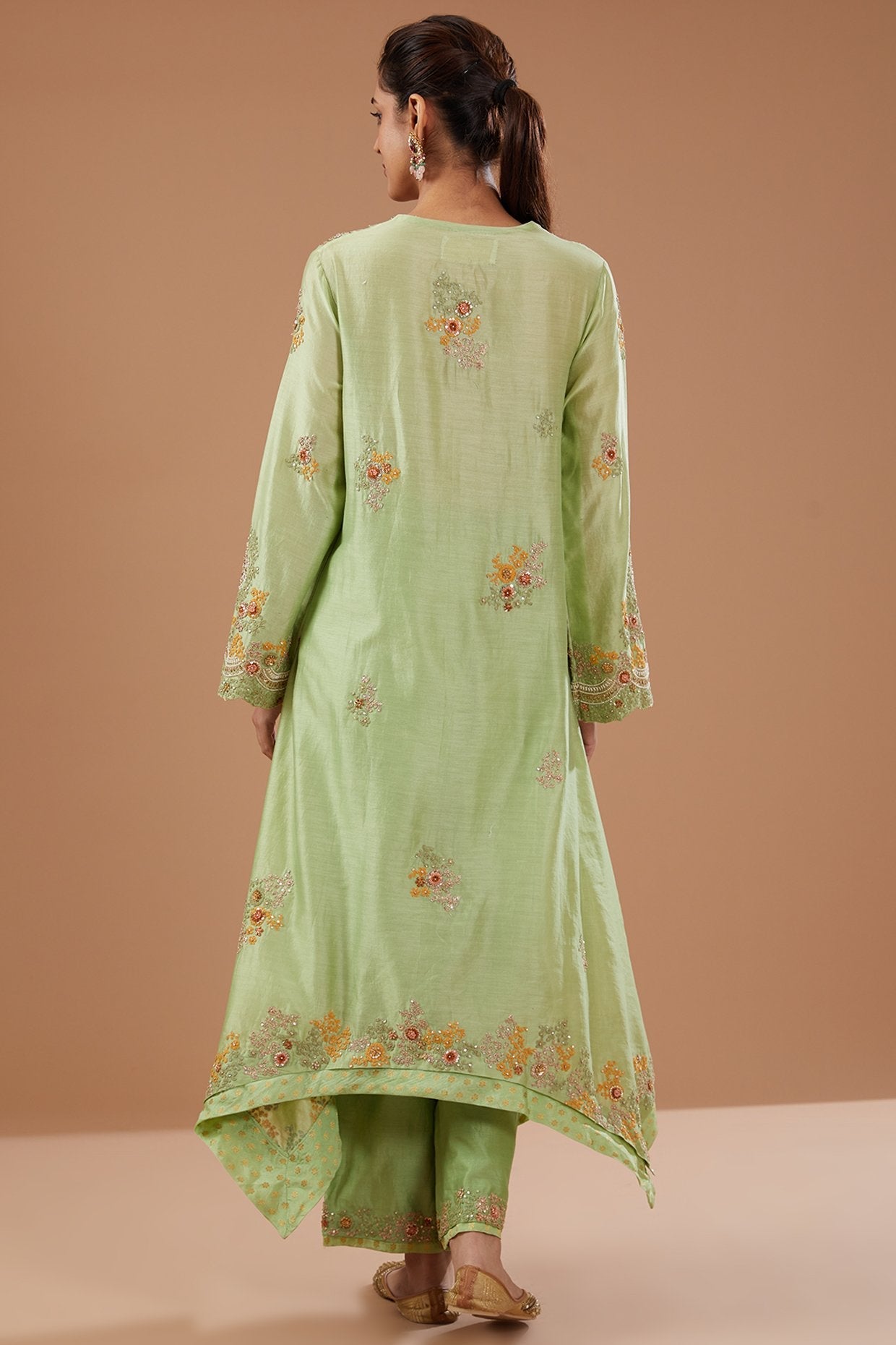 Green Chanderi Shimmer Dori Embroidered Hanky Kurta Set