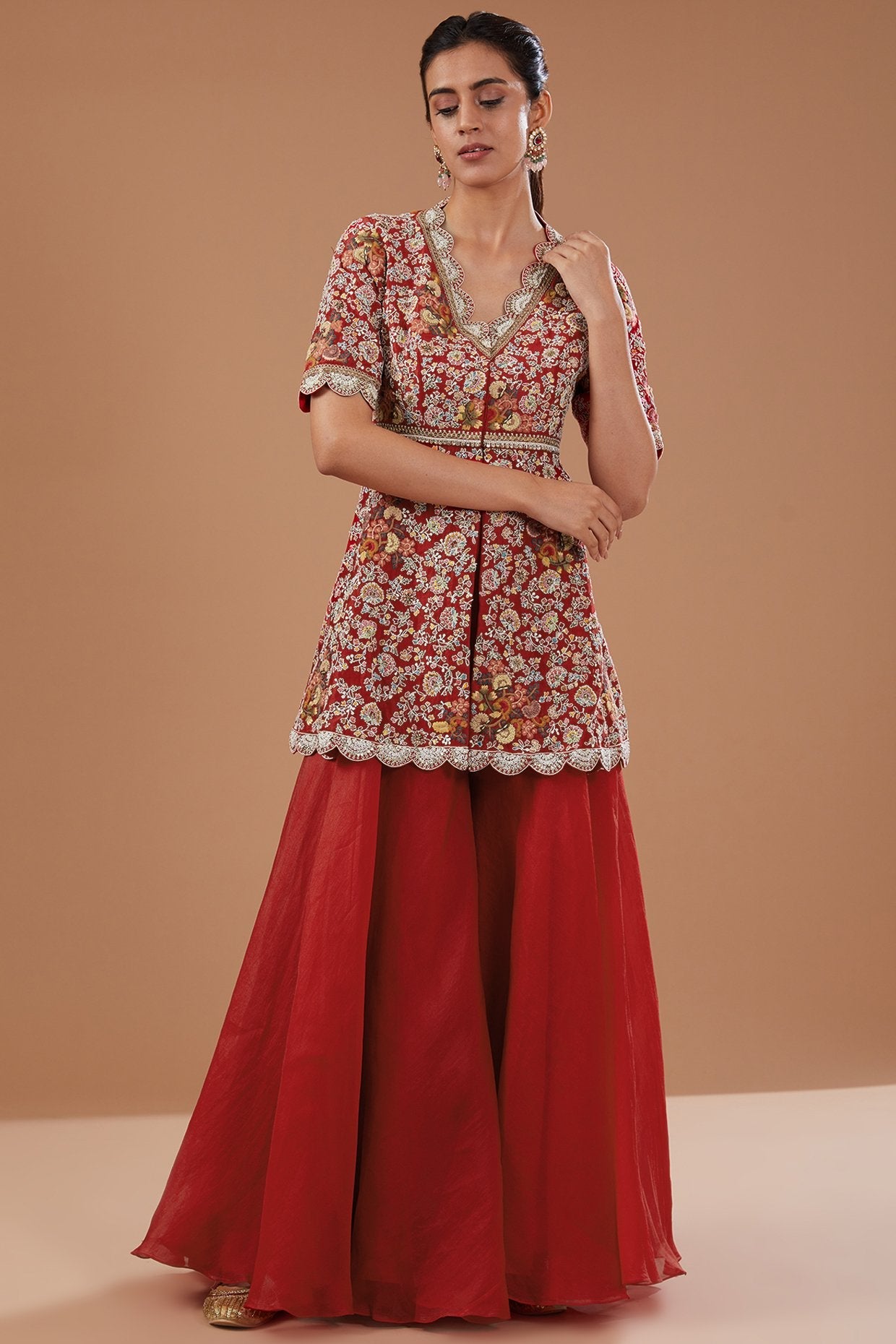 Red Organza Sharara Set