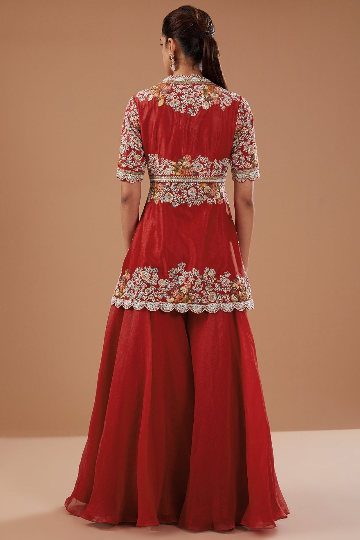 Red Organza Sharara Set