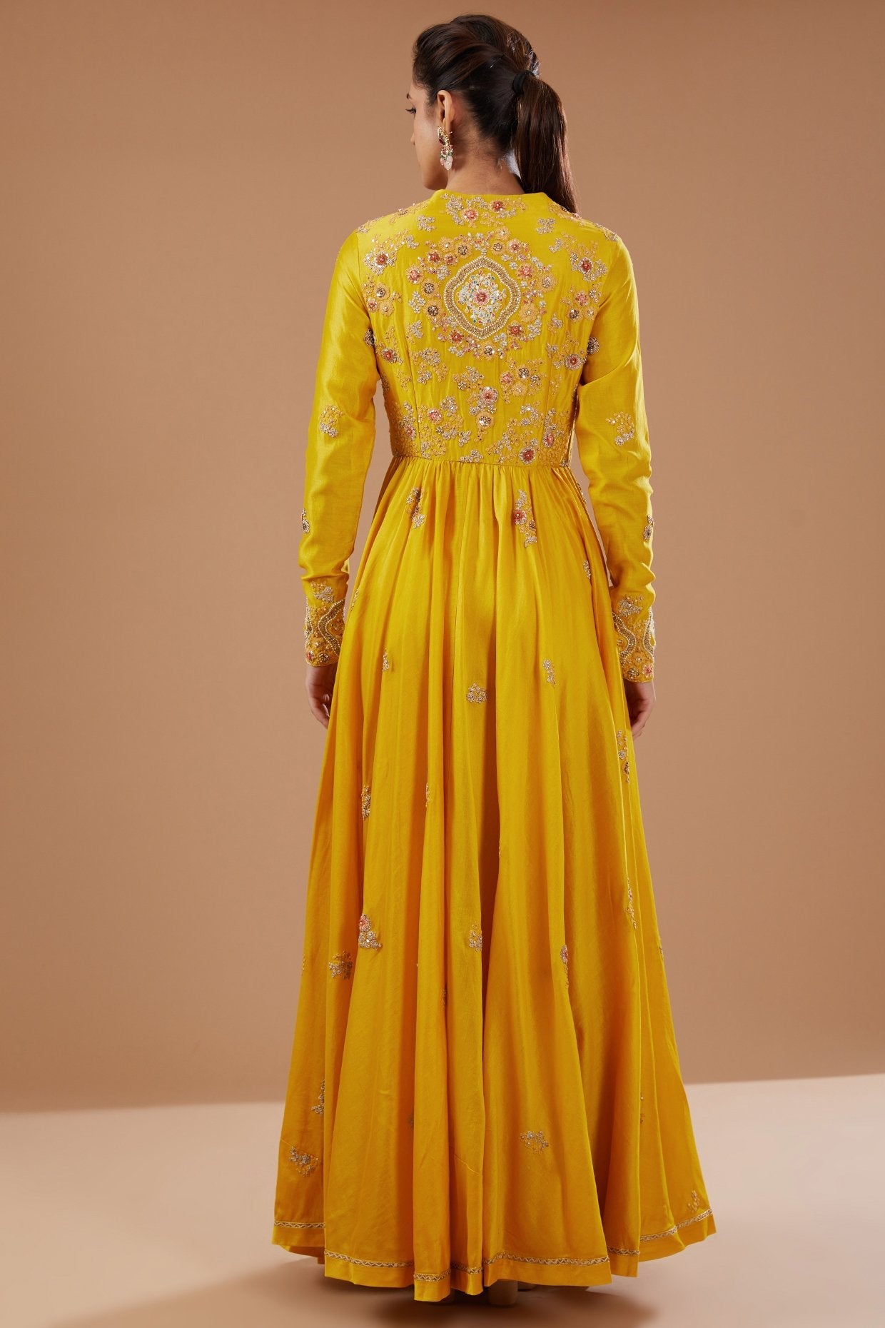 Yellow Chanderi Shimmer Dori Embroidered Kalidar Anarkali Set