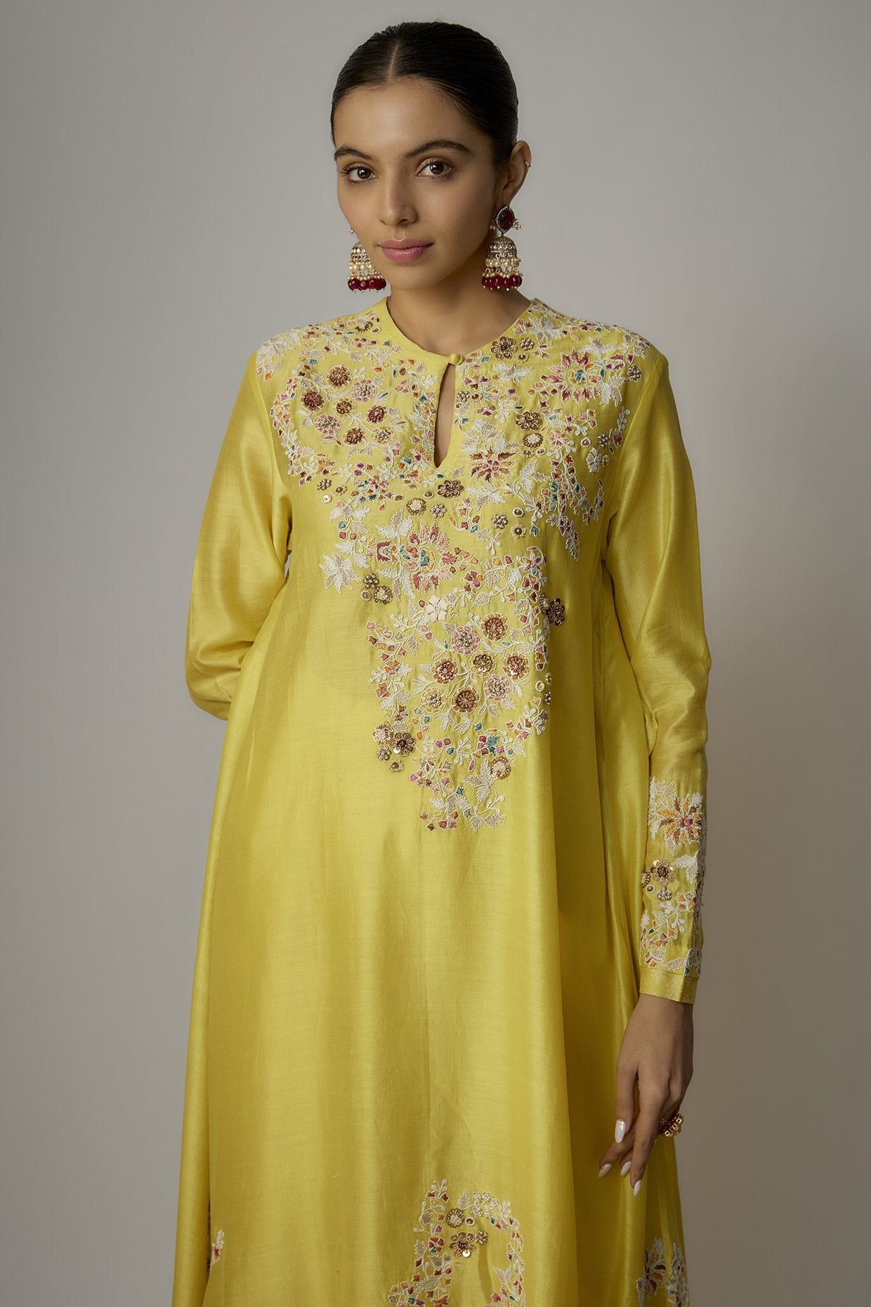 Yellow Chanderi Dori Embroidered Kurta Set