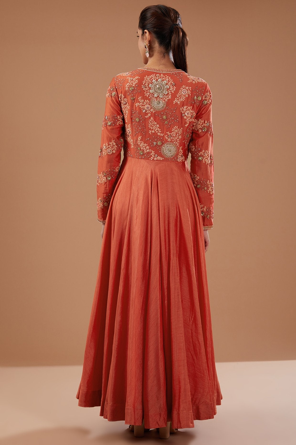 Red Bemberg Silk & Chanderi Shimmer Dori Embroidered Asymmetric Anarkali Set