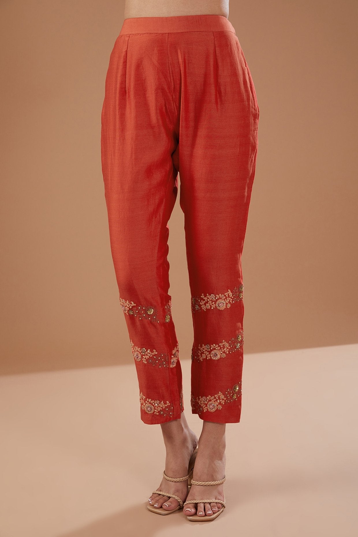 Red Bemberg Silk & Chanderi Shimmer Dori Embroidered Asymmetric Anarkali Set