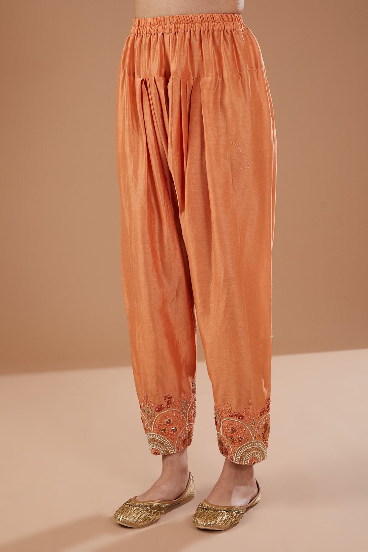 Orange Chanderi Shimmer Dori Embroidered Kurta Set