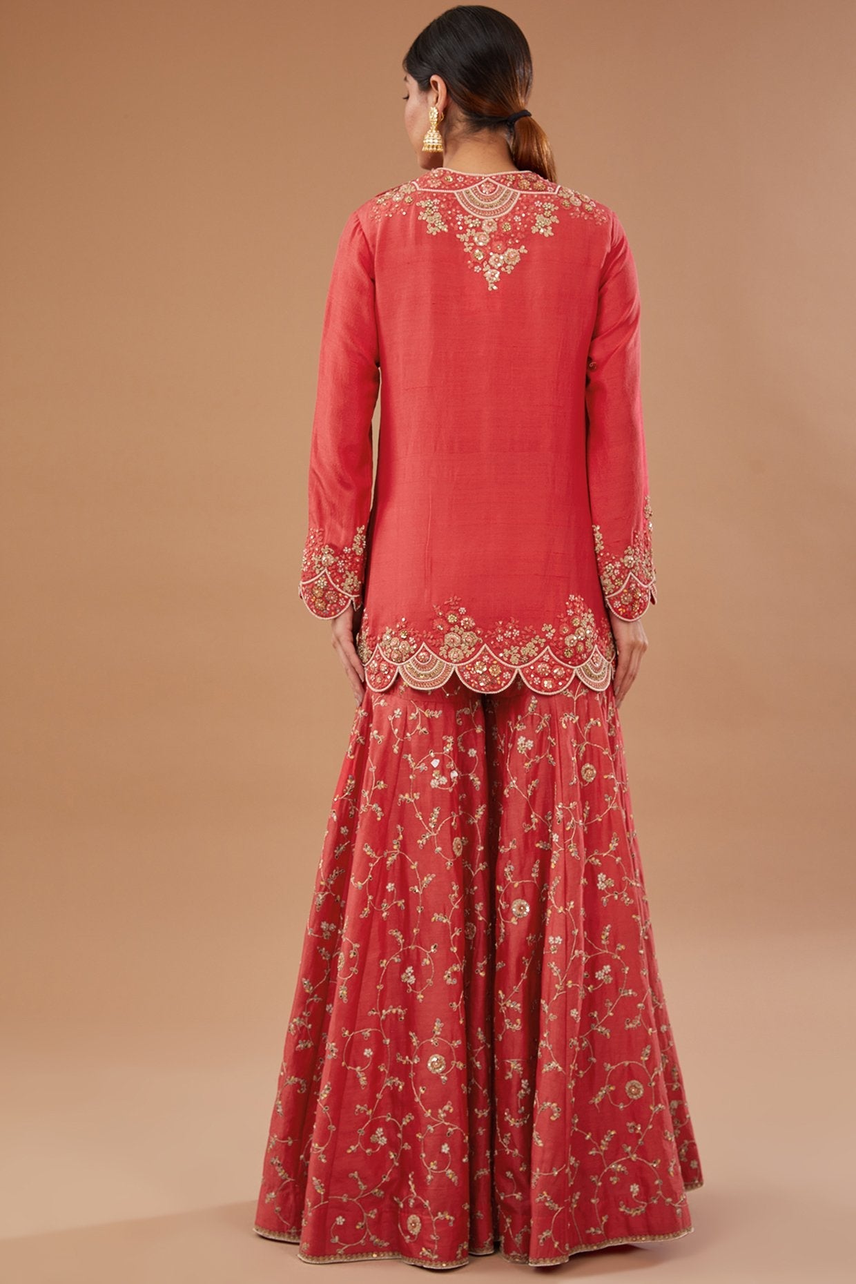 Red Organza Embroidered Sharara Set