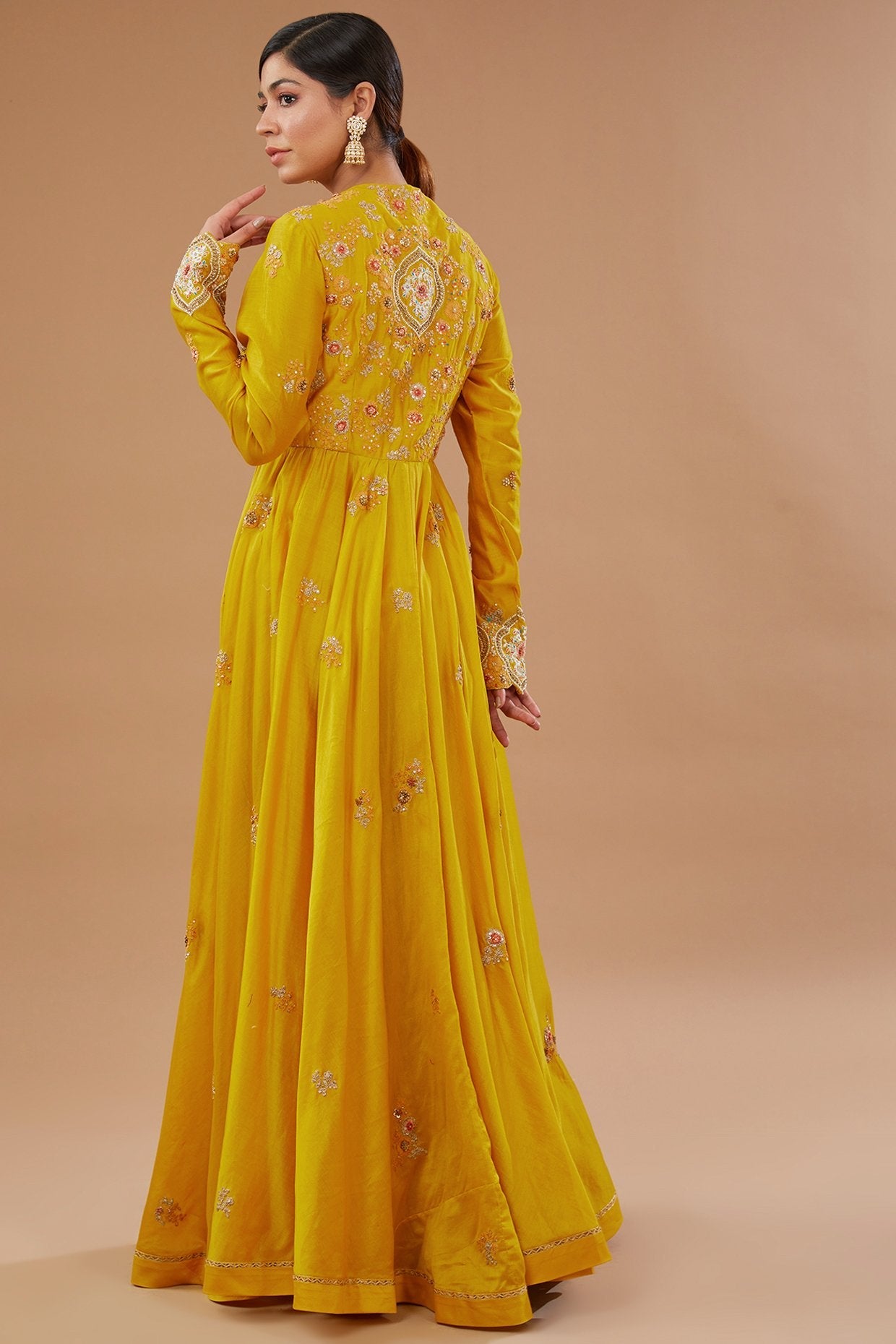 Yellow Chanderi Dori Embroidered Anarkali Set
