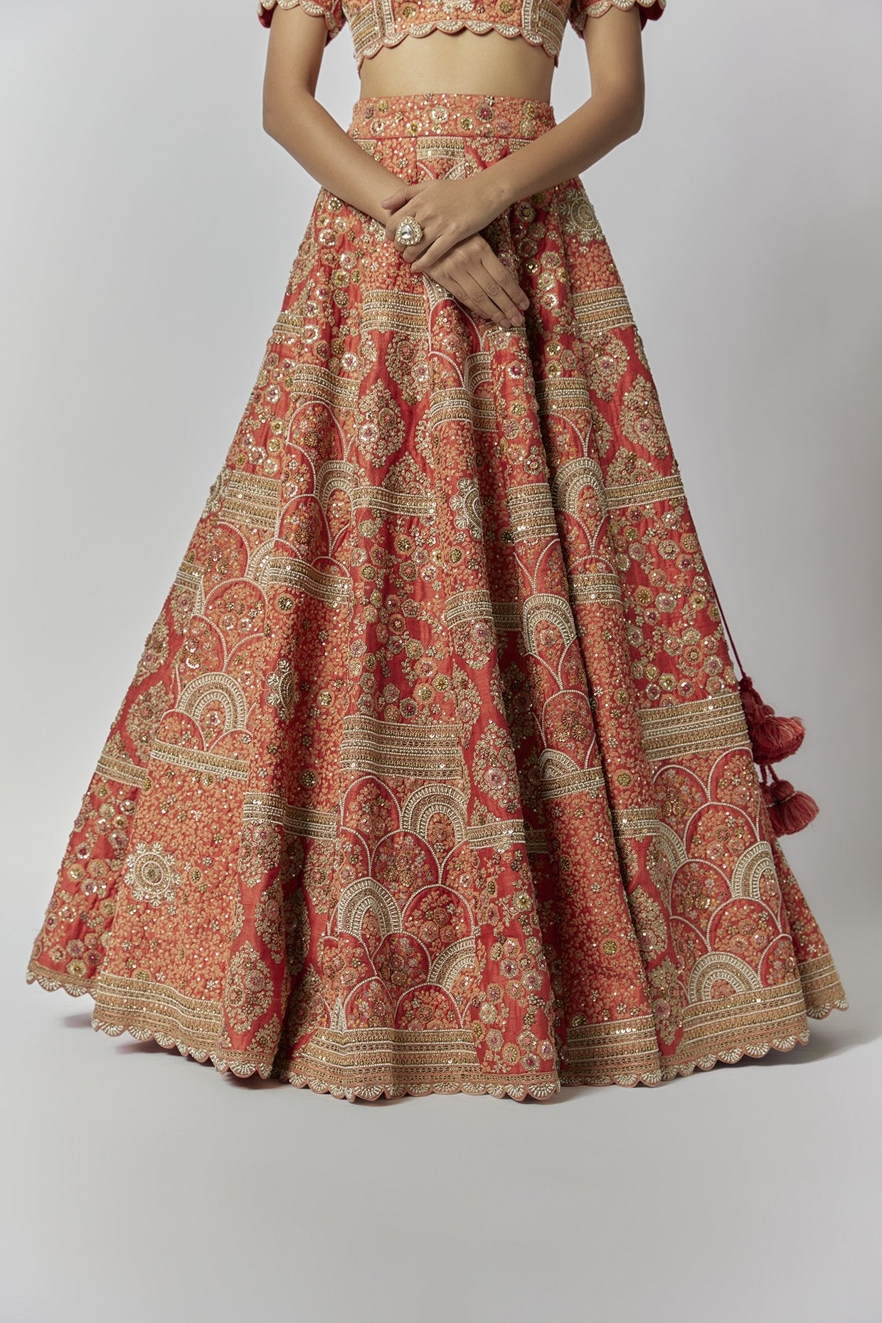 Red Dupion Dori & Aari Embroidered Lehenga Set