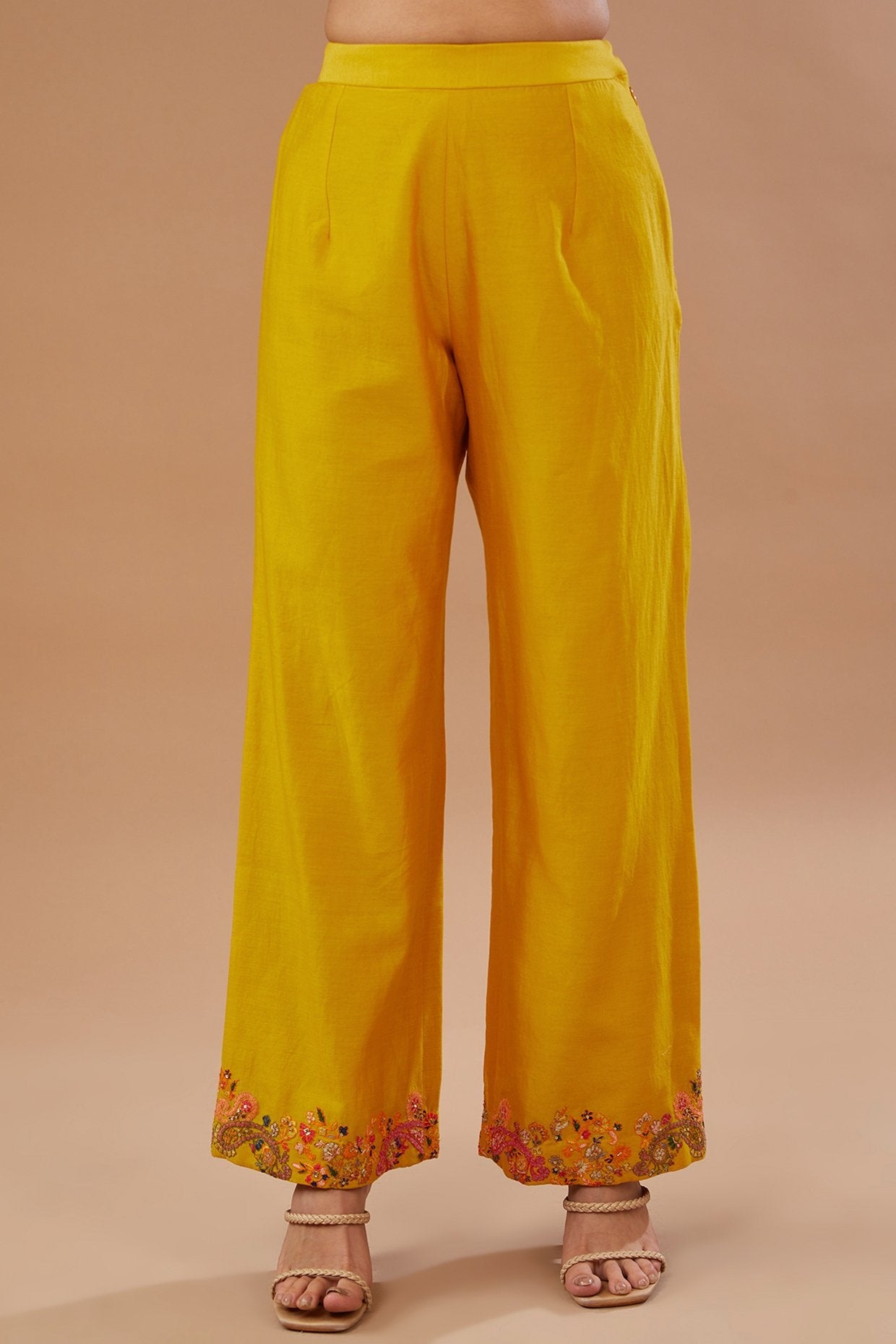Yellow Silk & Chanderi Paisley Embroidered Kurta Set