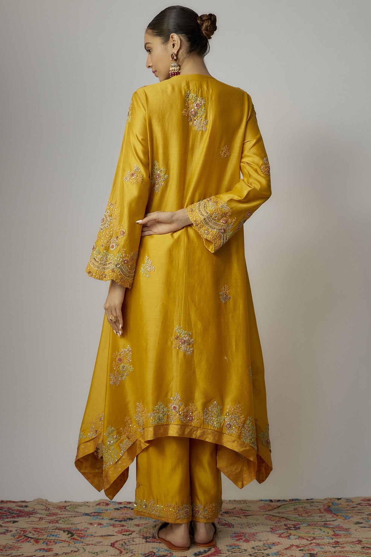 Yellow Chanderi Dori Embroidered Kurta Set