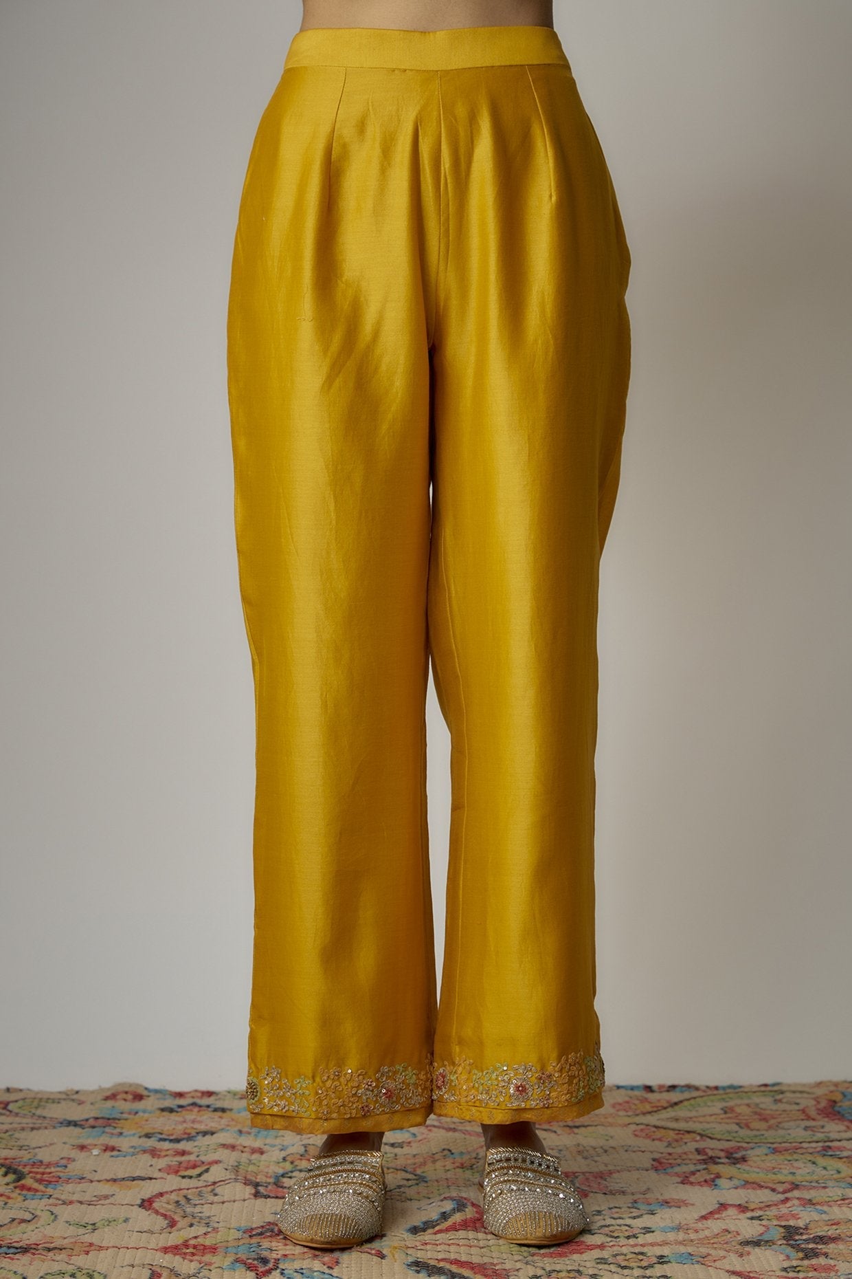 Yellow Chanderi Dori Embroidered Kurta Set