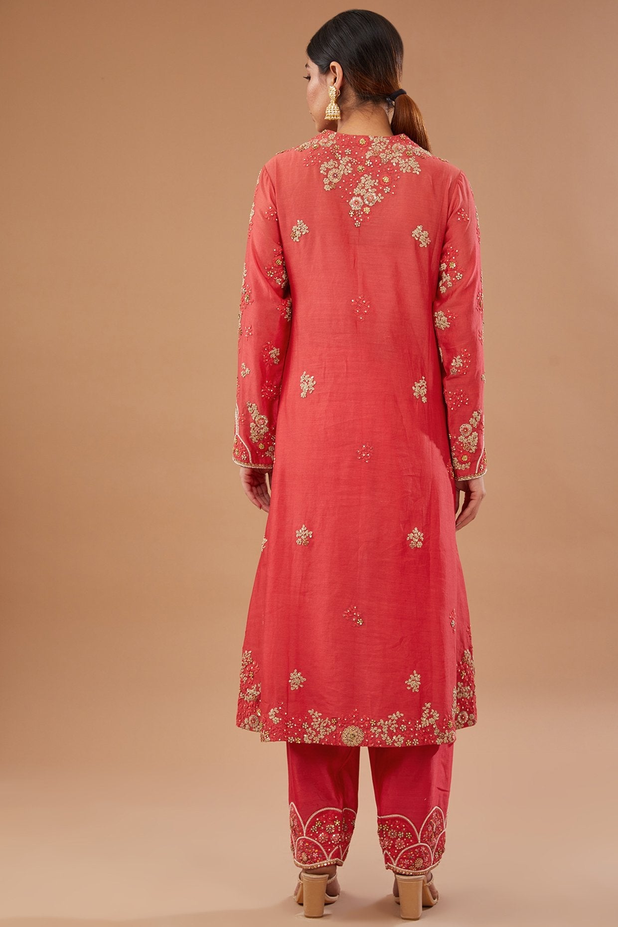Red Chanderi Dori Embroidered Kurta Set