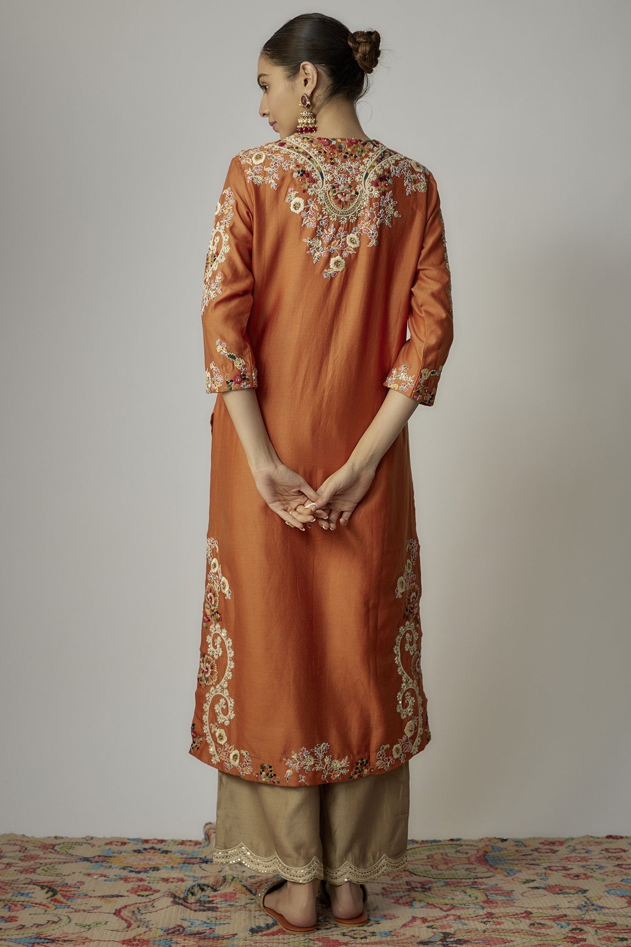 Orange Chanderi Dori Embroidered Kurta Set
