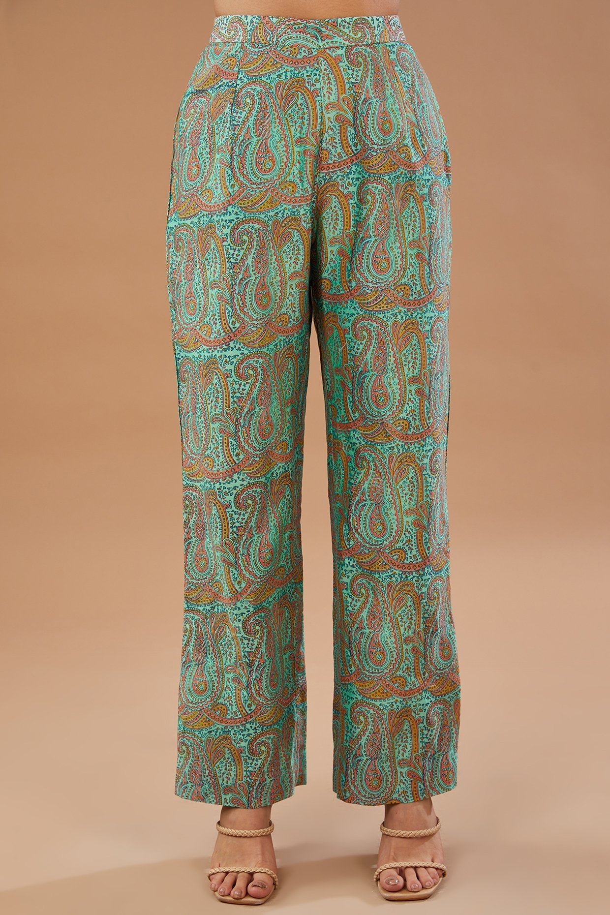 Green Chanderi Paisley Embroidered Anarkali Set