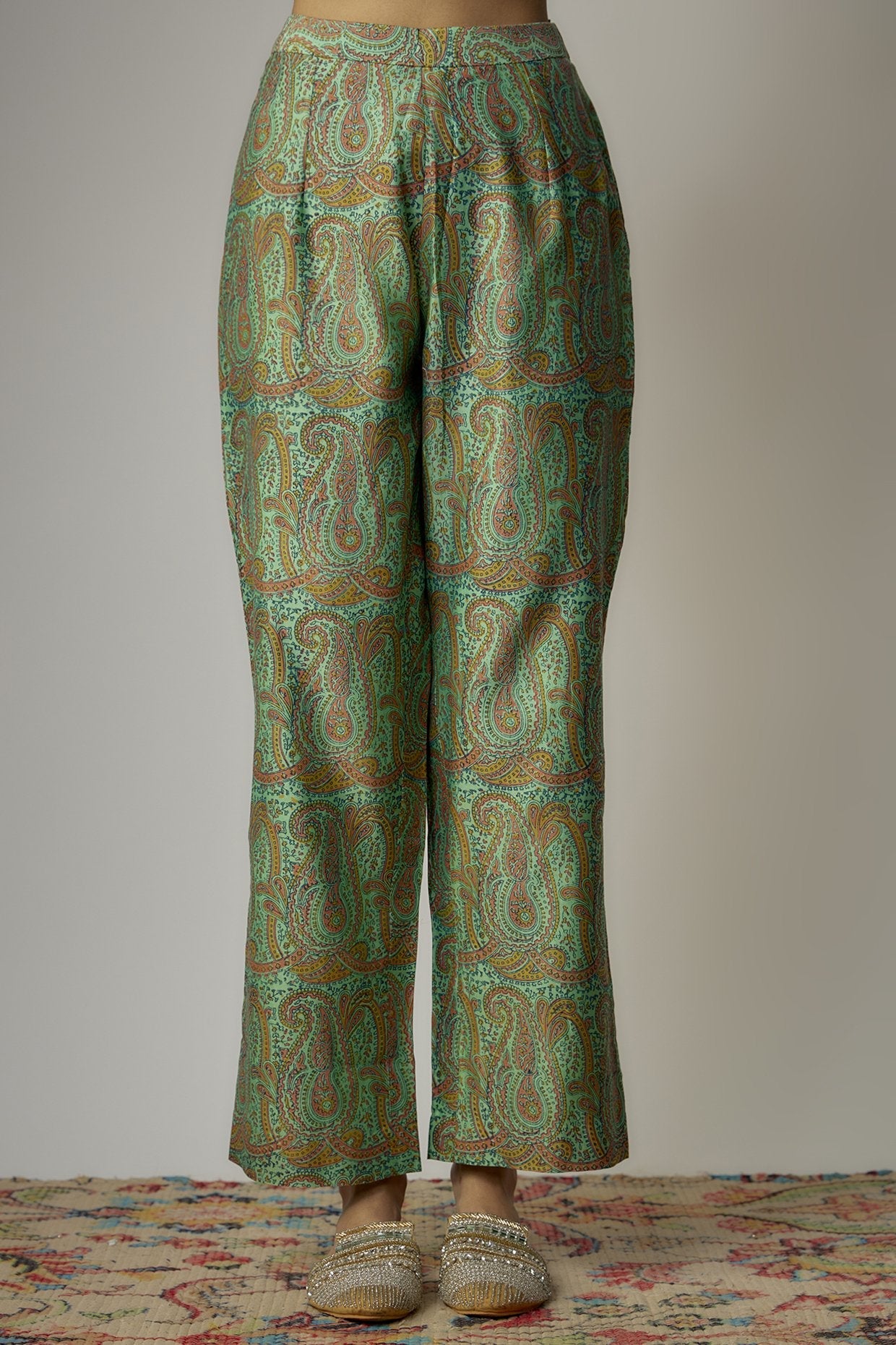 Green Chanderi Paisley Embroidered Kurta Set