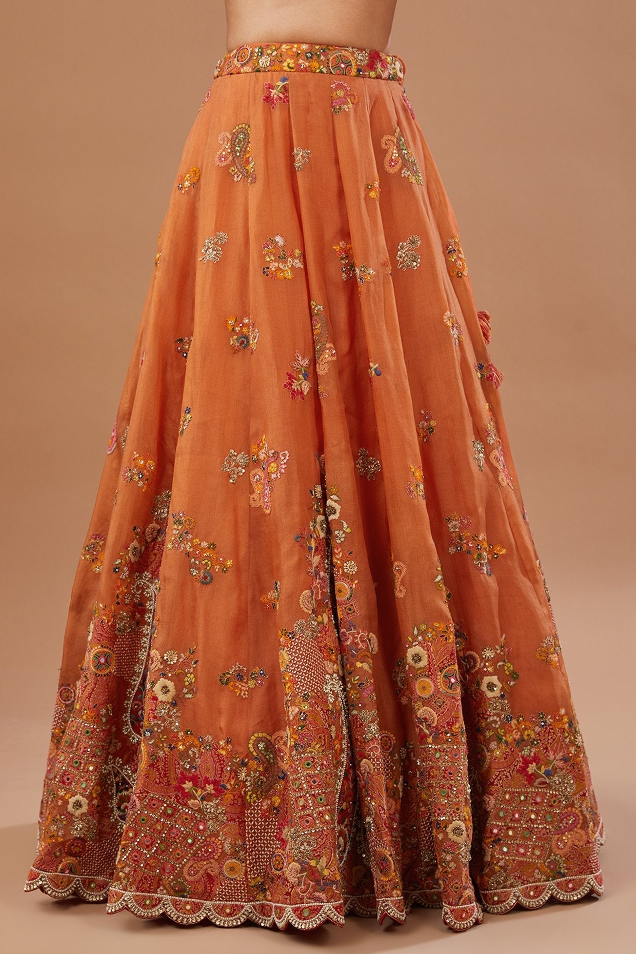 Orange Dupion Dori Embroidered Lehenga Set