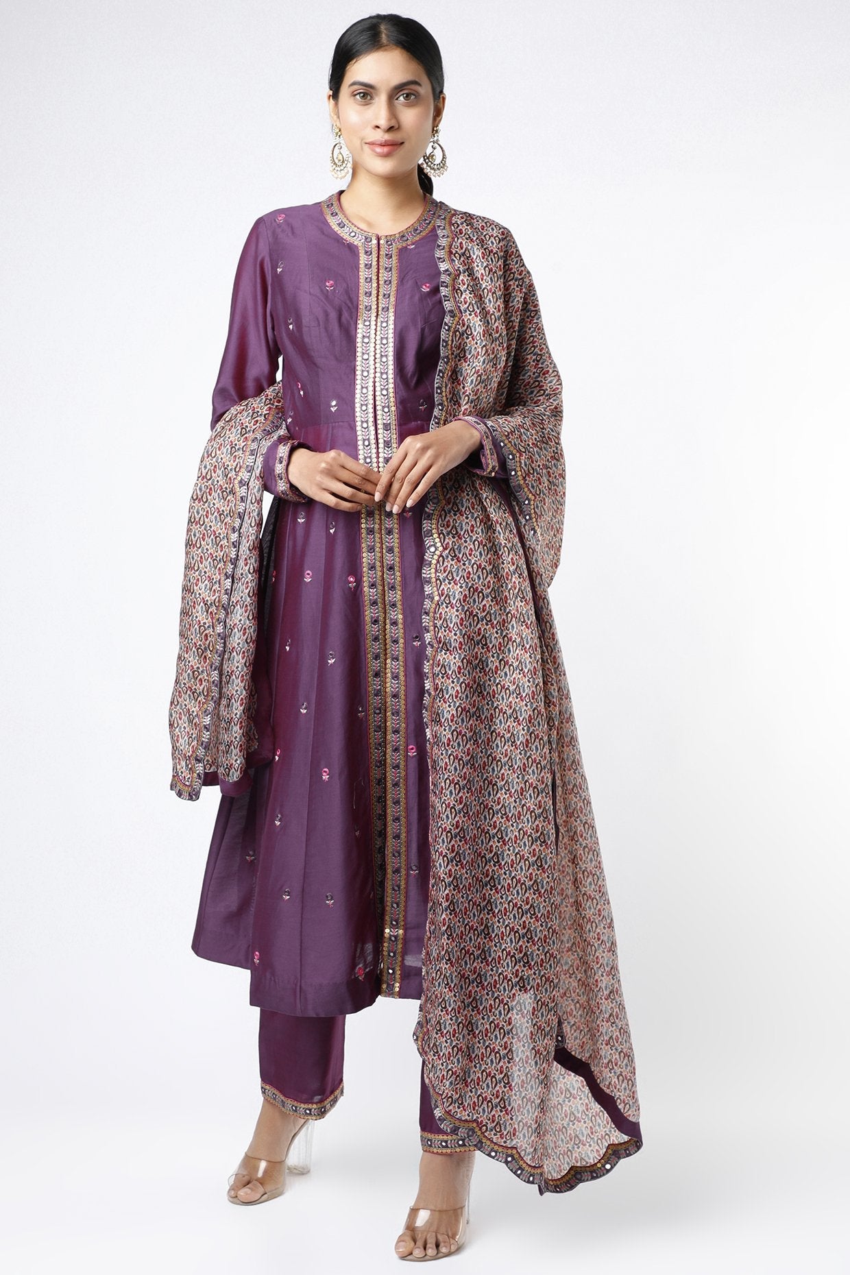 Purple Chanderi Kurta Set