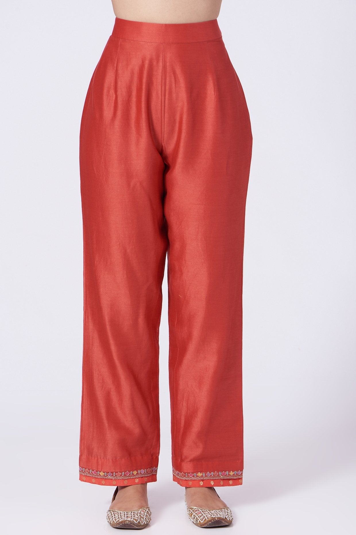 Red Embroidered Straight Kurta Set