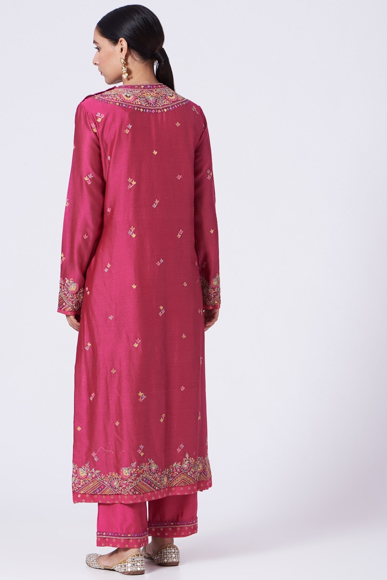 Fuchsia Embroidered Straight Kurta Set