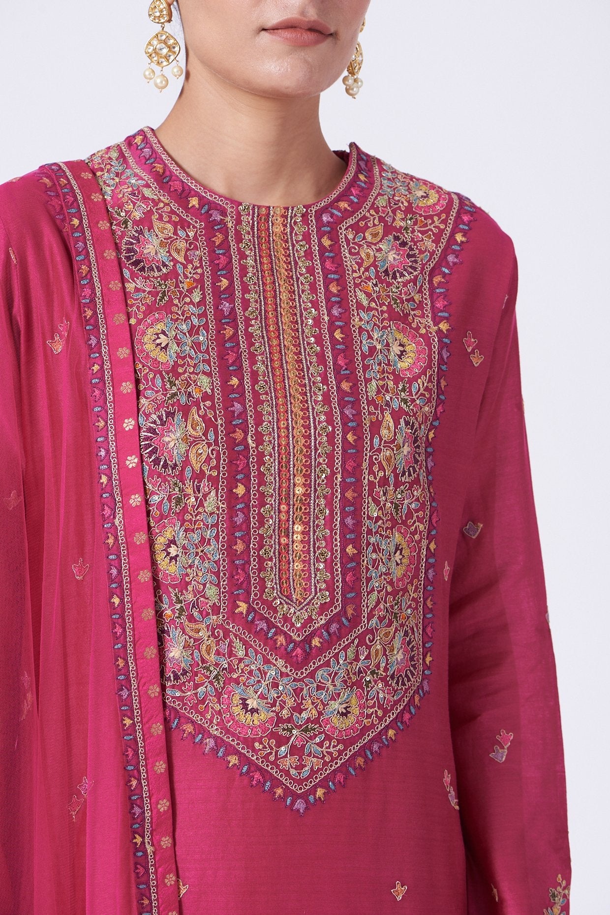 Fuchsia Embroidered Straight Kurta Set
