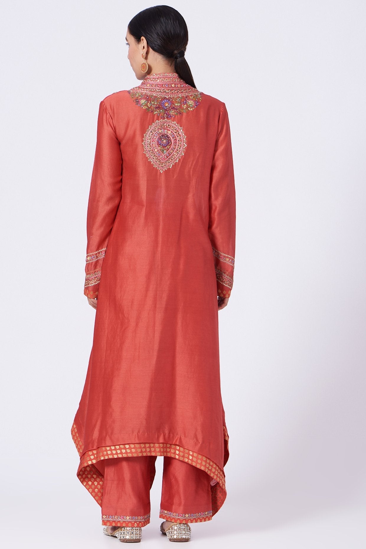 Brick Red Embroidered Straight Kurta Set