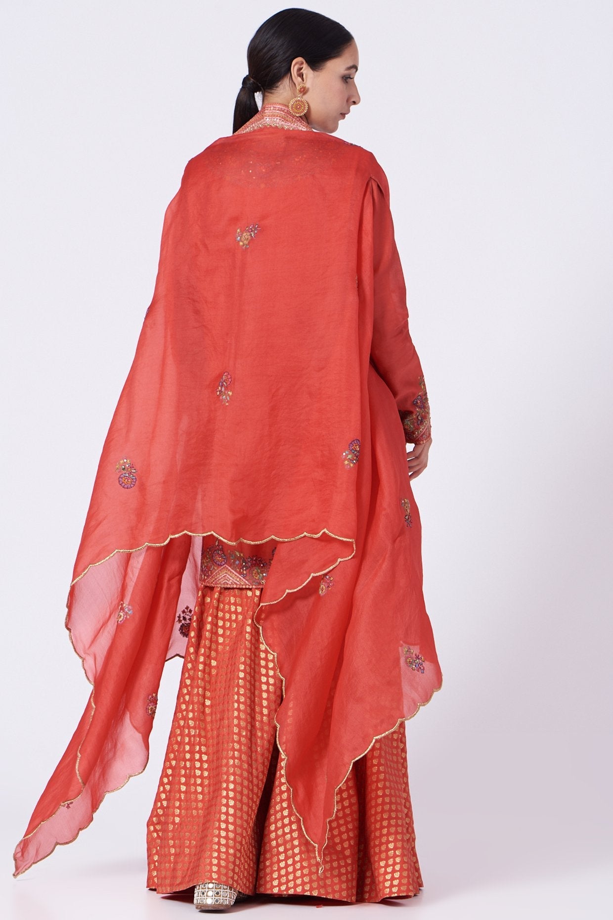 Brick Red Chanderi Sharara Set