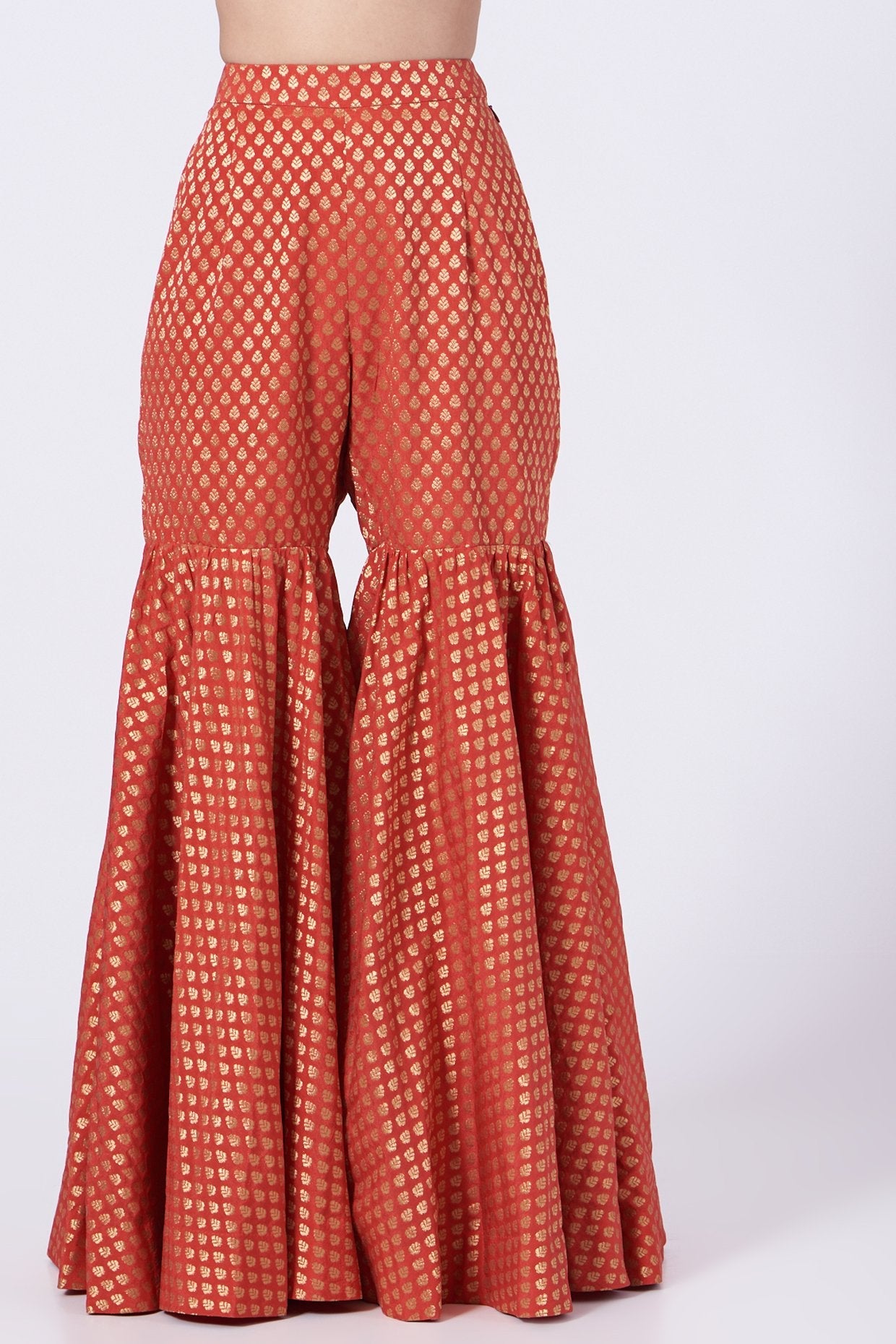 Brick Red Chanderi Sharara Set