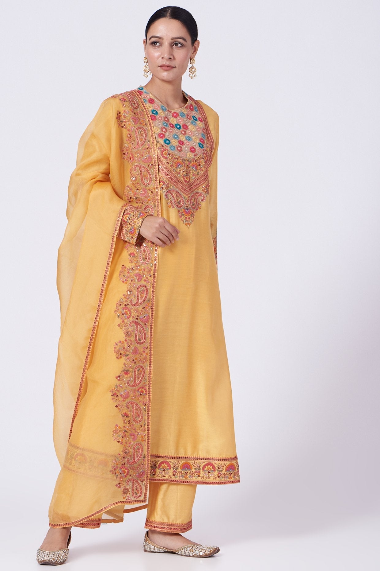 Yellow Embroidered Straight Kurta Set