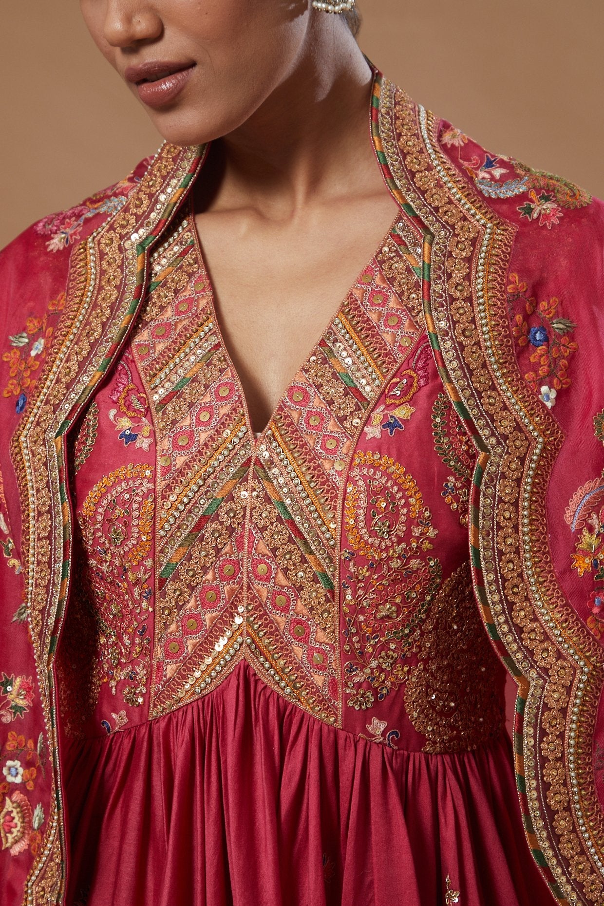 Heart Shape Gather Kurta With Sharara And Cape